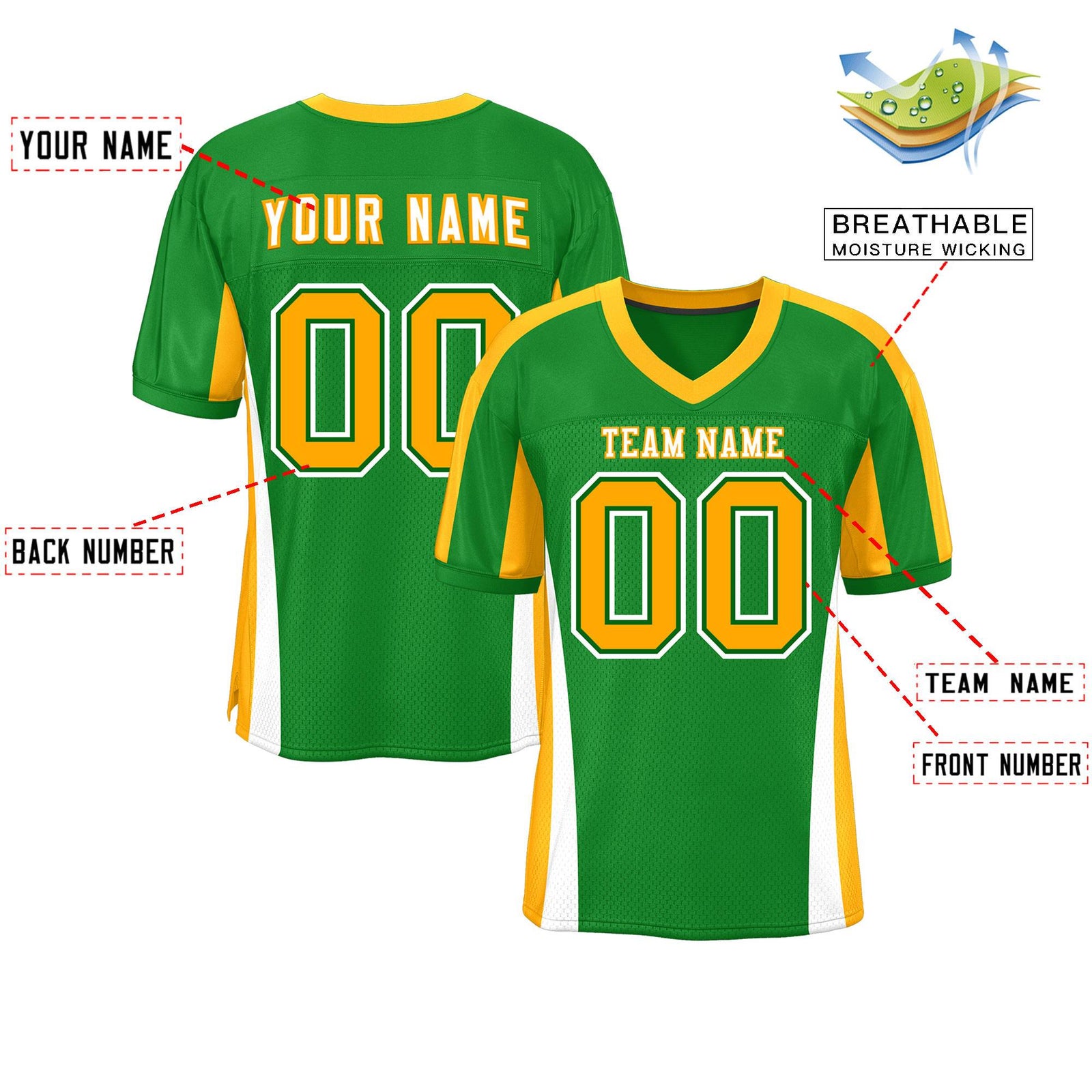 Custom Kelly Green Color Block Mesh Authentic Football Jersey