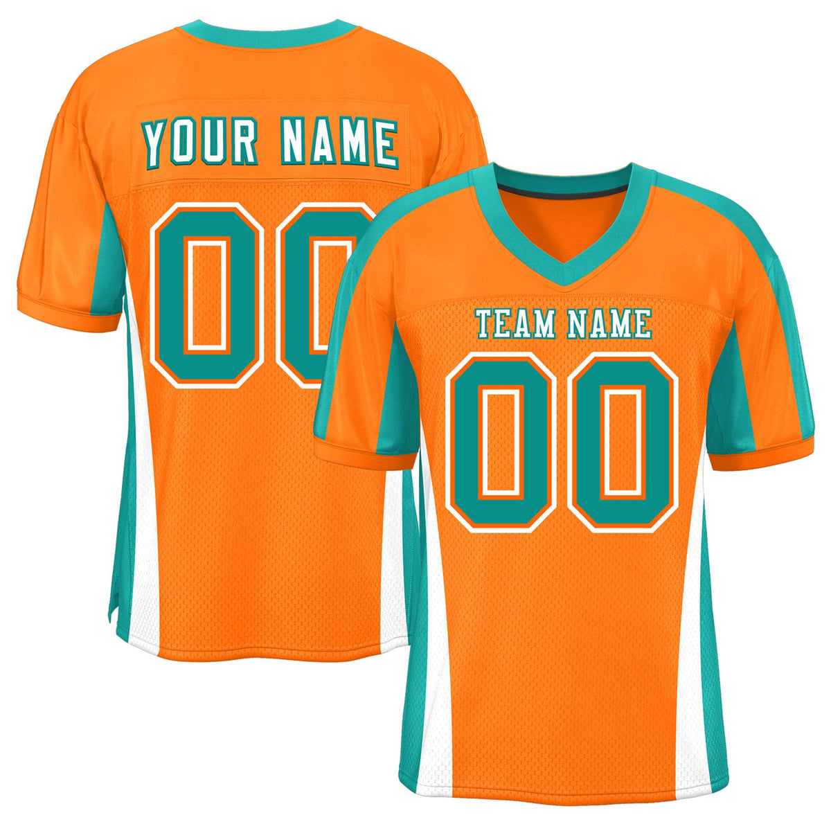 Custom Orange Color Block Mesh Authentic Football Jersey