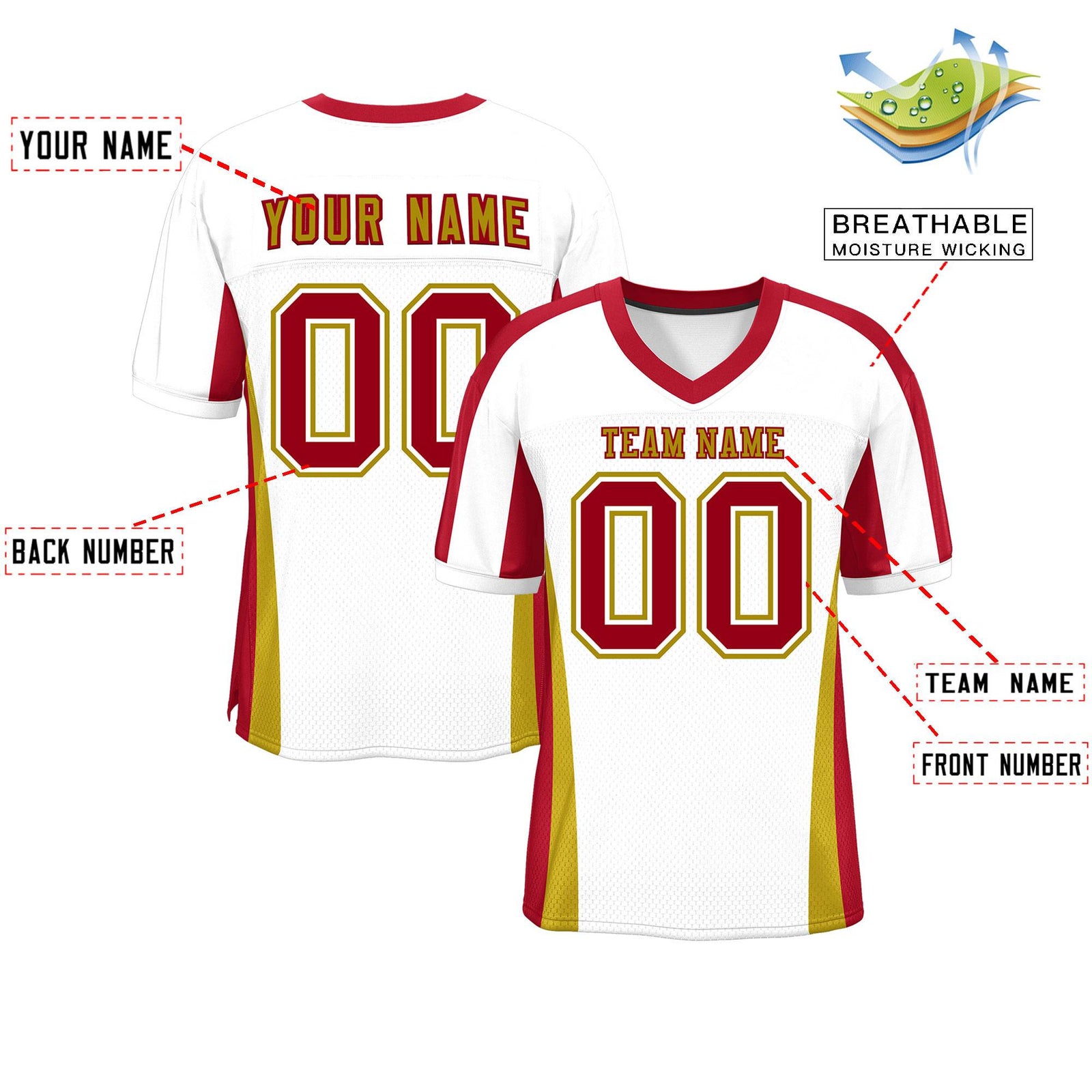 Custom White Color Block Mesh Authentic Football Jersey