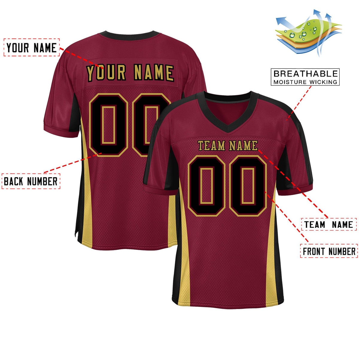 Custom Cardinal Color Block Mesh Authentic Football Jersey