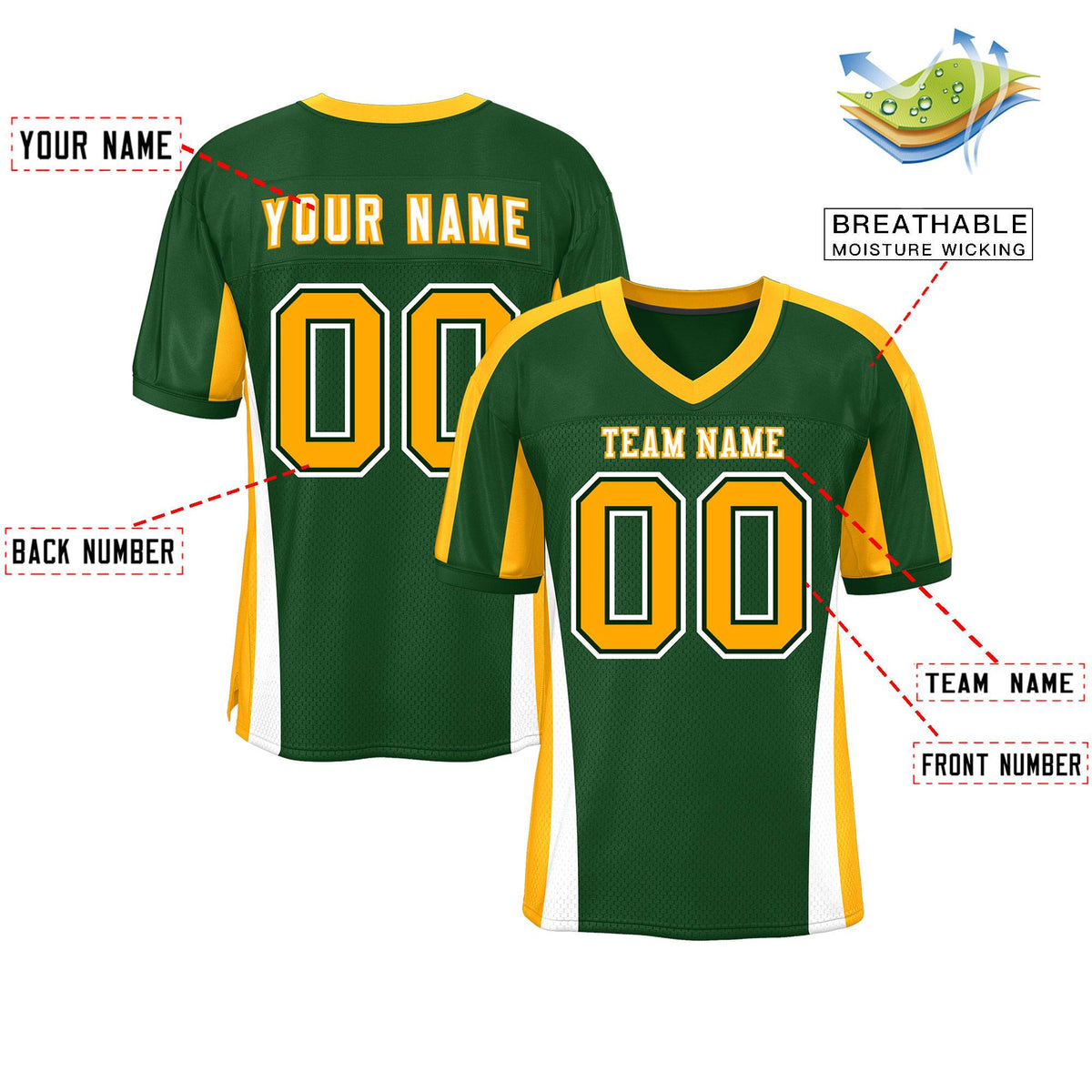 Custom Green Color Block Mesh Authentic Football Jersey