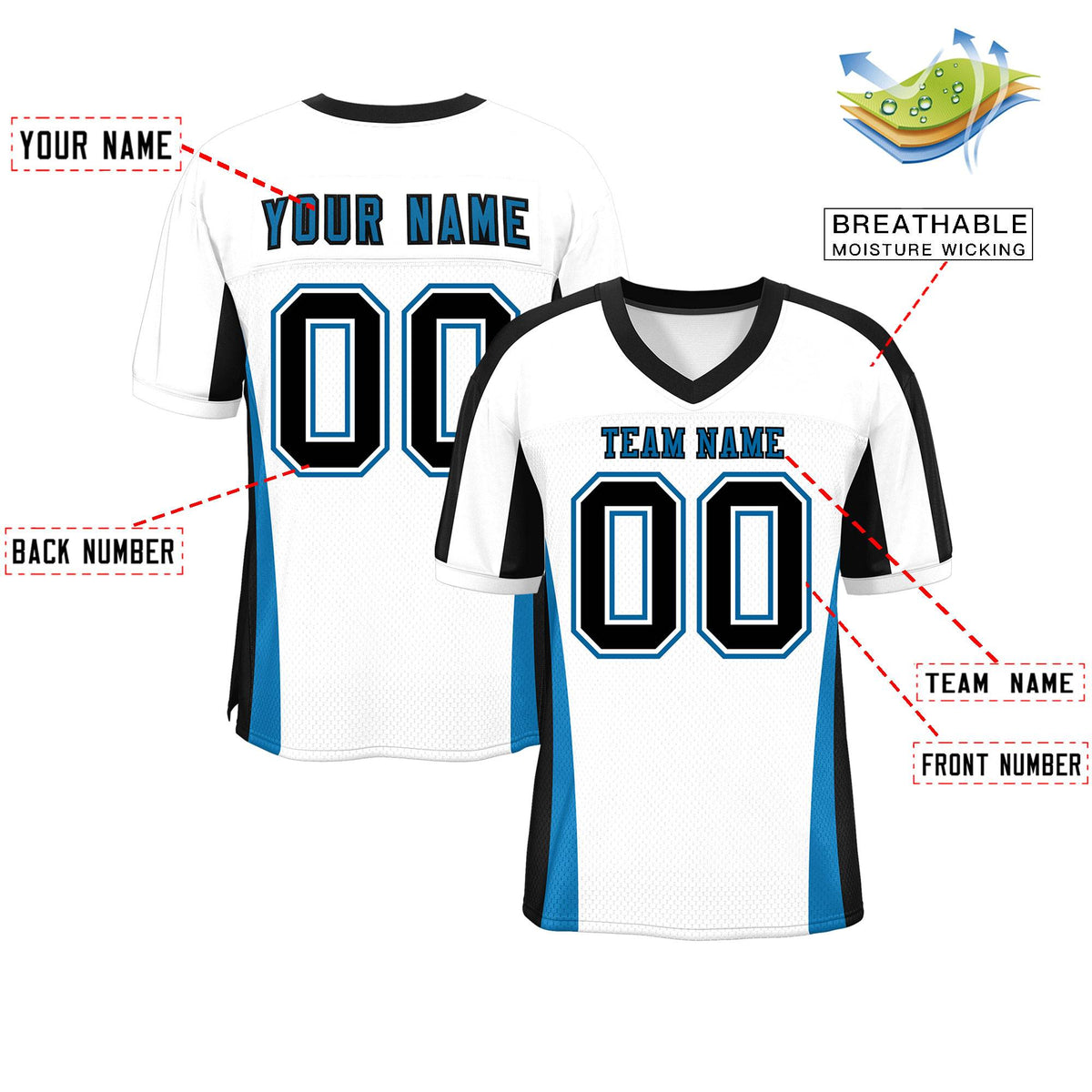 Custom White Color Block Mesh Authentic Football Jersey