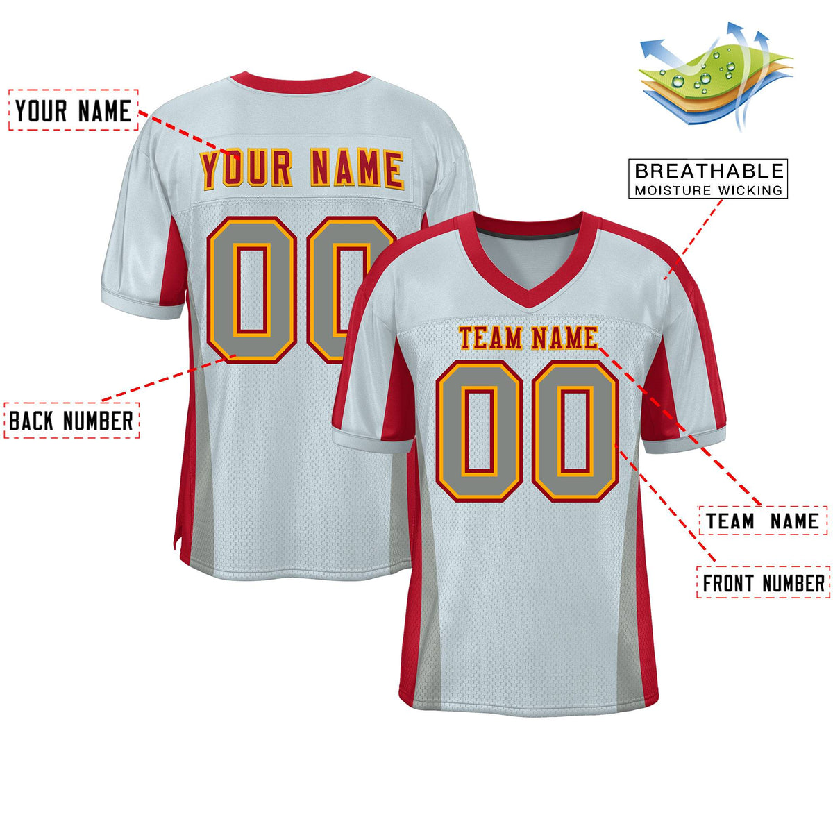 Custom Gray Color Block Mesh Authentic Football Jersey