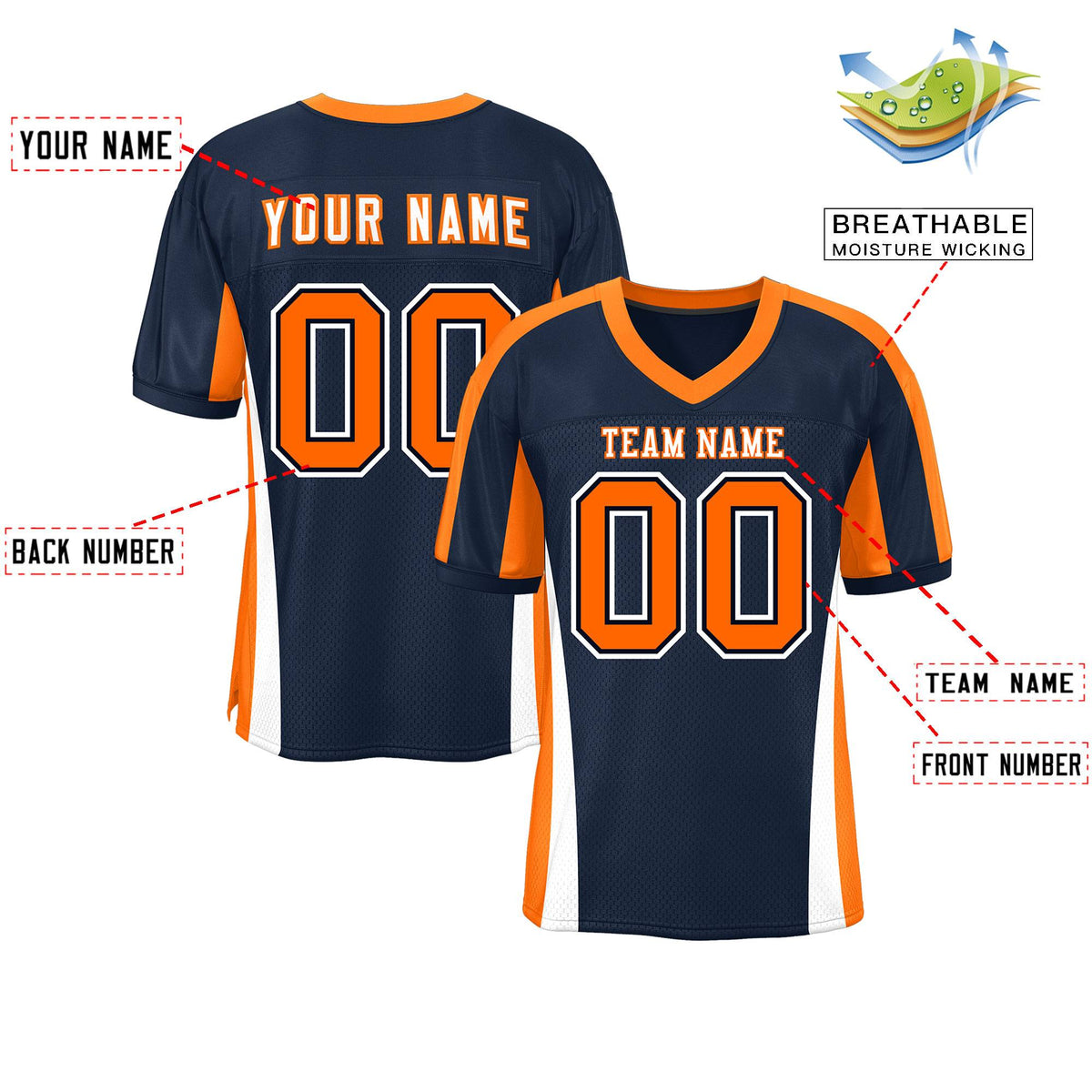 Custom Navy Color Block Mesh Authentic Football Jersey