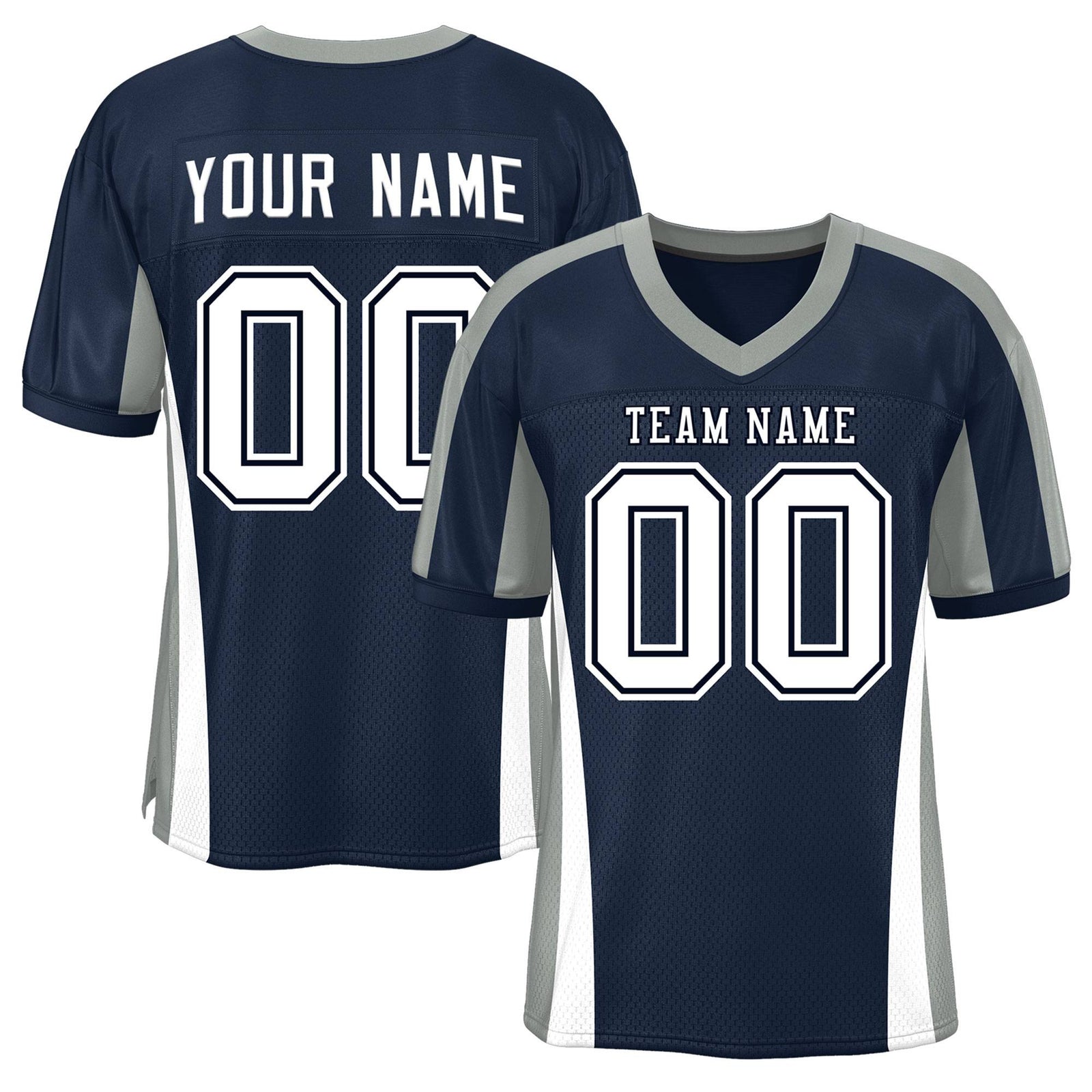Custom Navy Color Block Mesh Authentic Football Jersey