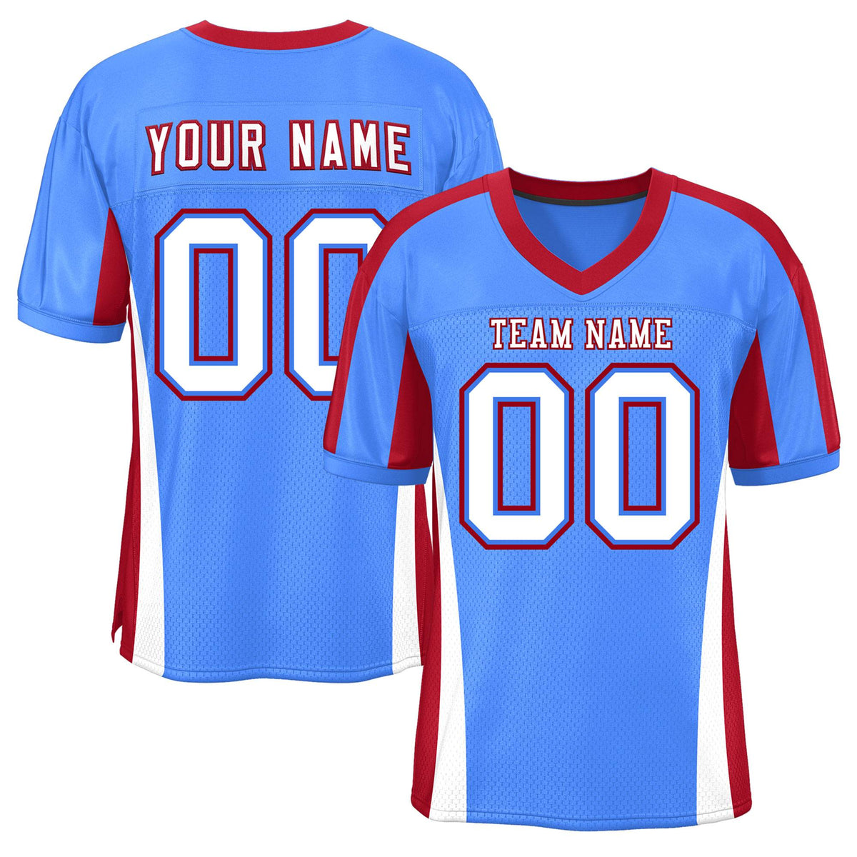 Custom Powder Blue Color Block Mesh Authentic Football Jersey
