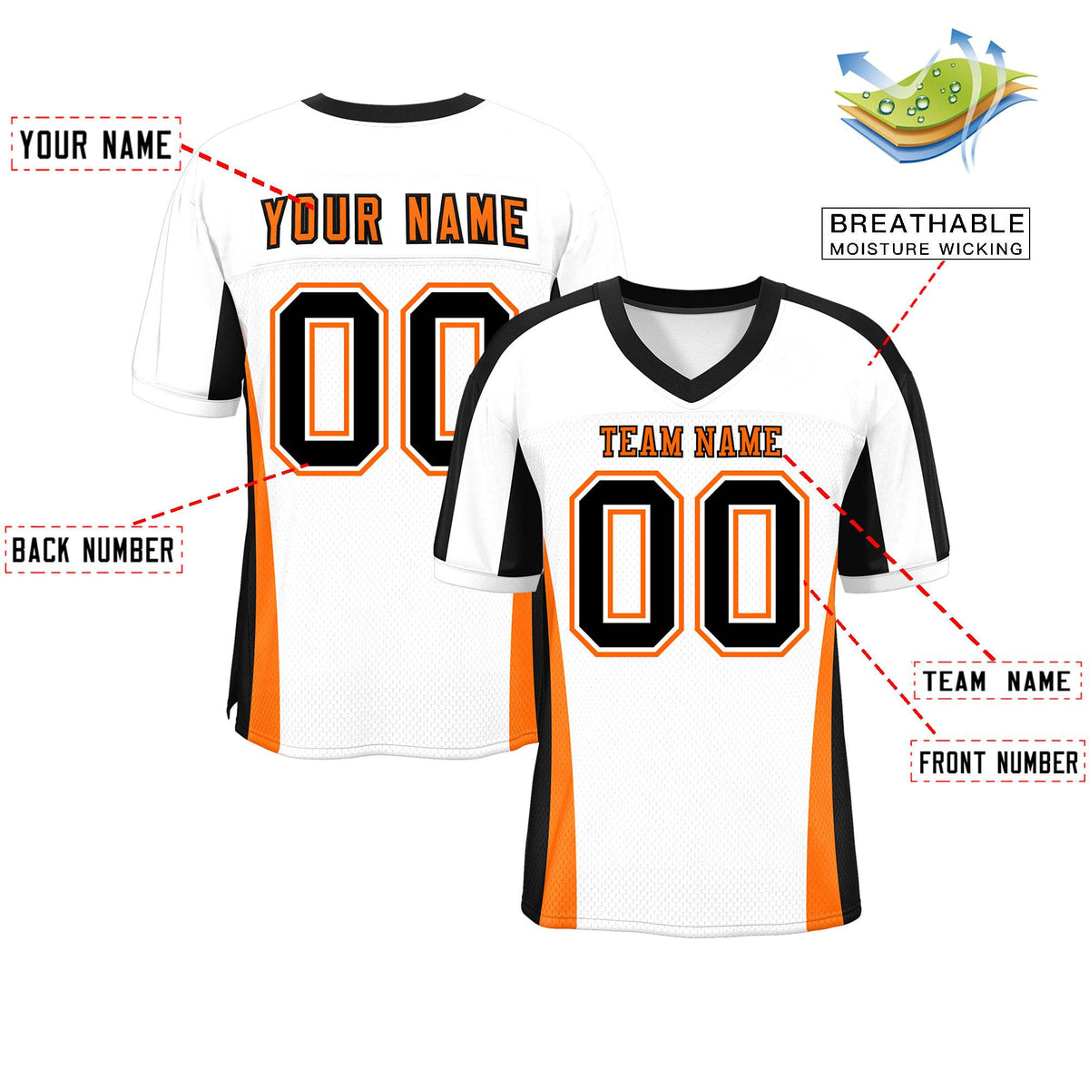Custom White Color Block Mesh Authentic Football Jersey