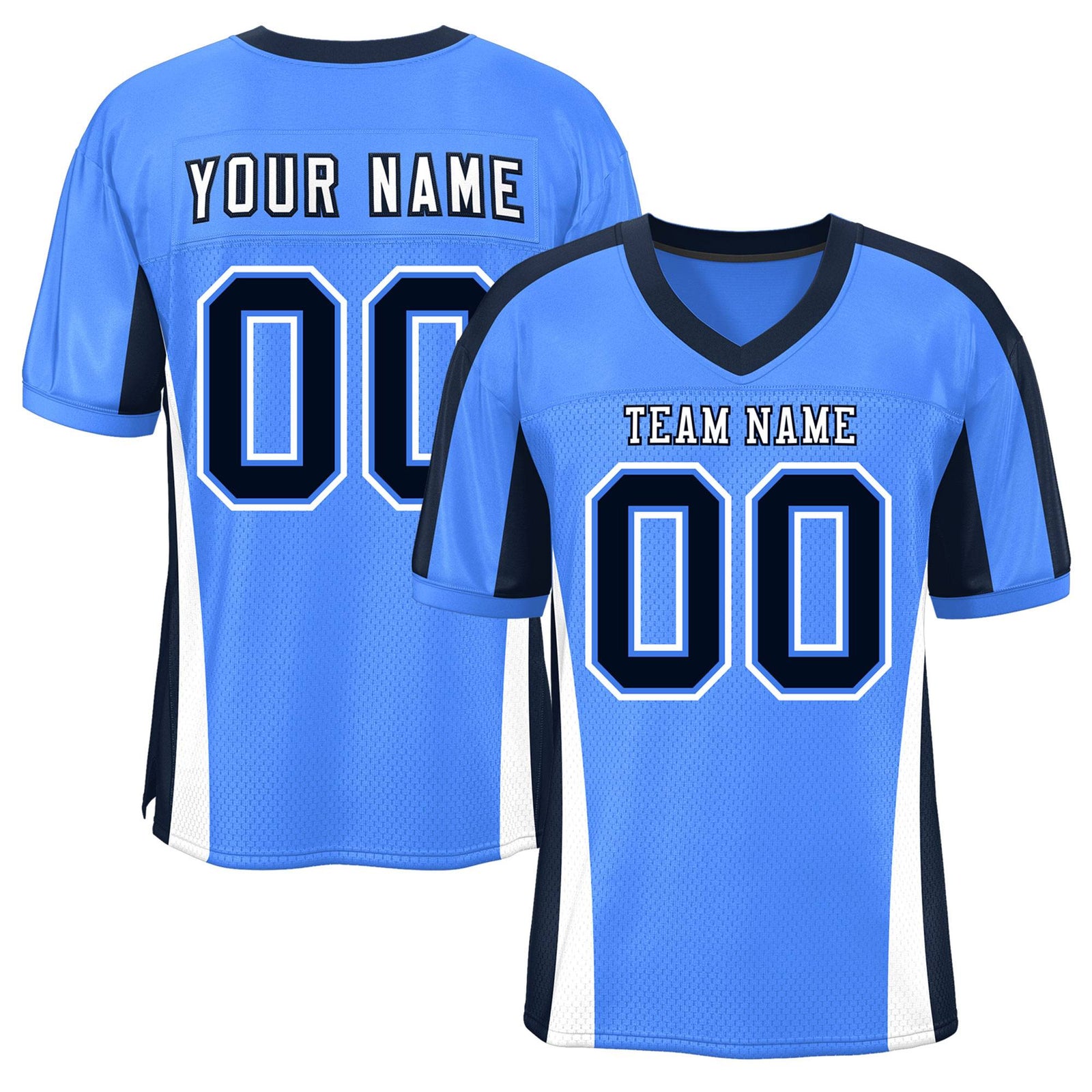 Custom Powder Blue Color Block Mesh Authentic Football Jersey