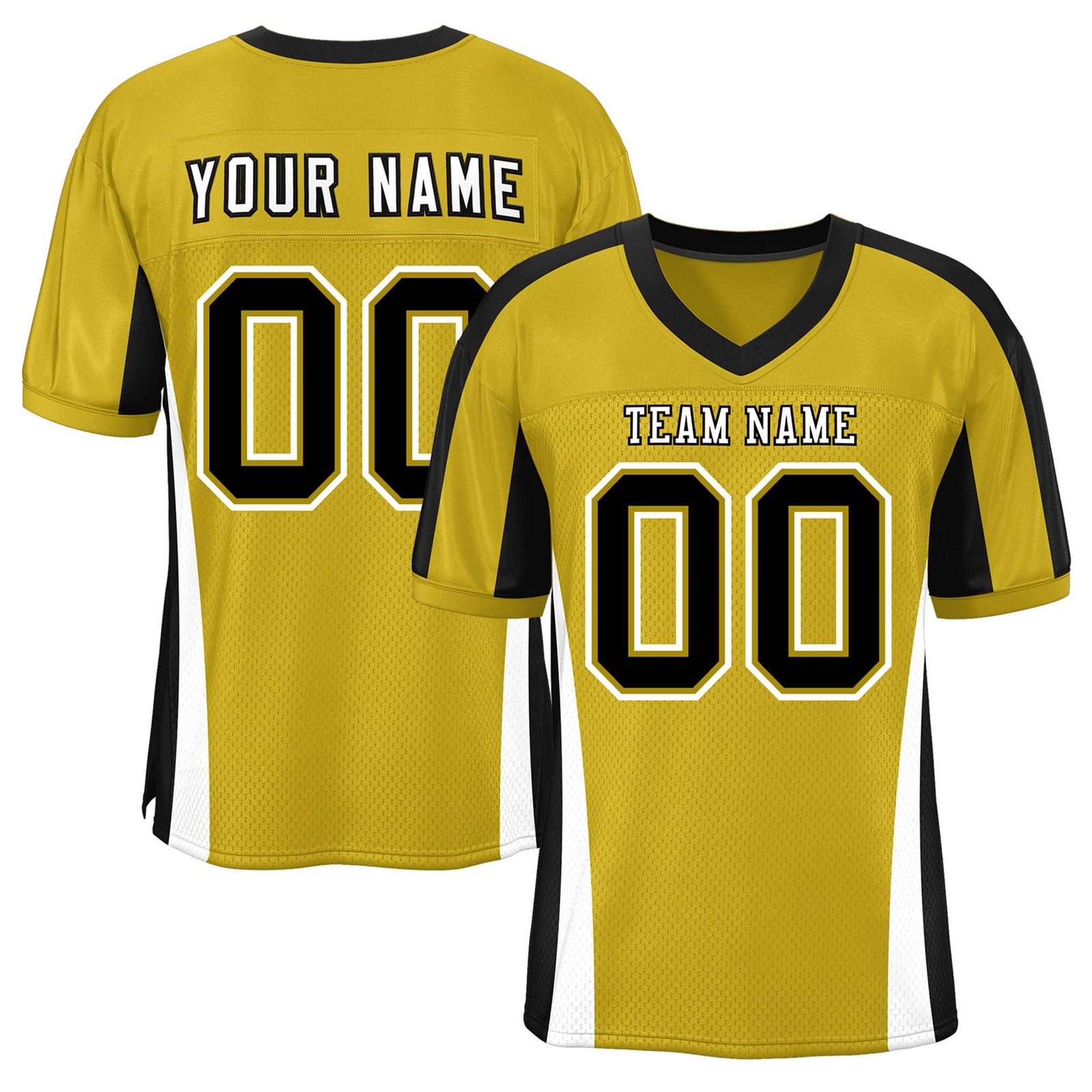 Custom Old Gold Color Block Mesh Authentic Football Jersey