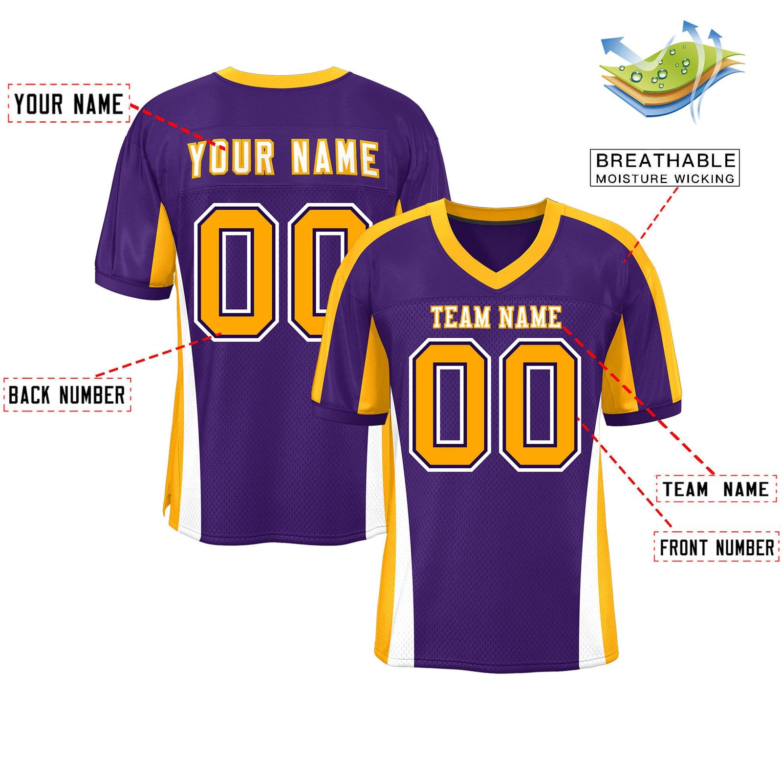 Custom Purple Color Block Mesh Authentic Football Jersey