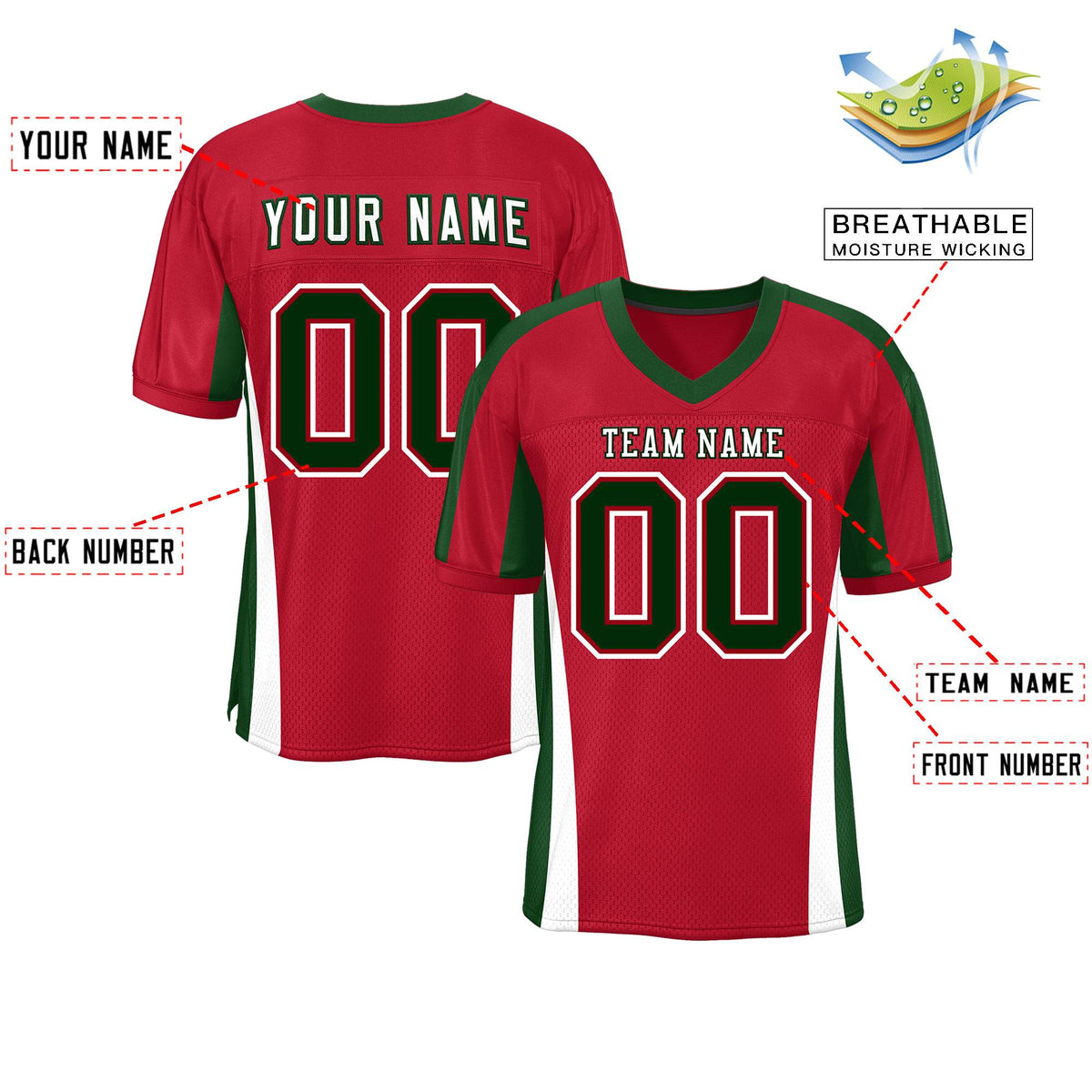 Custom Red Color Block Mesh Authentic Football Jersey