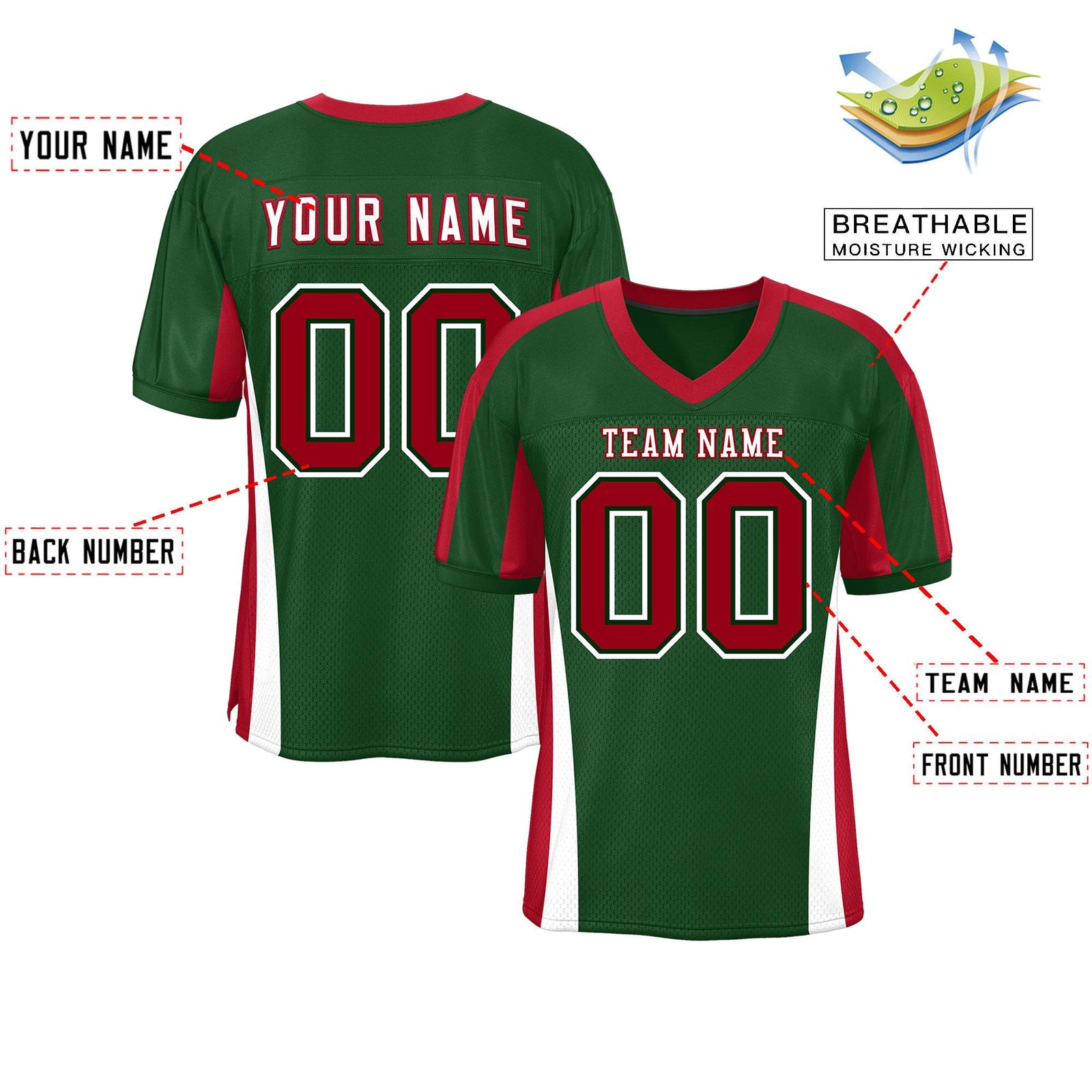 Custom Green Color Block Mesh Authentic Football Jersey