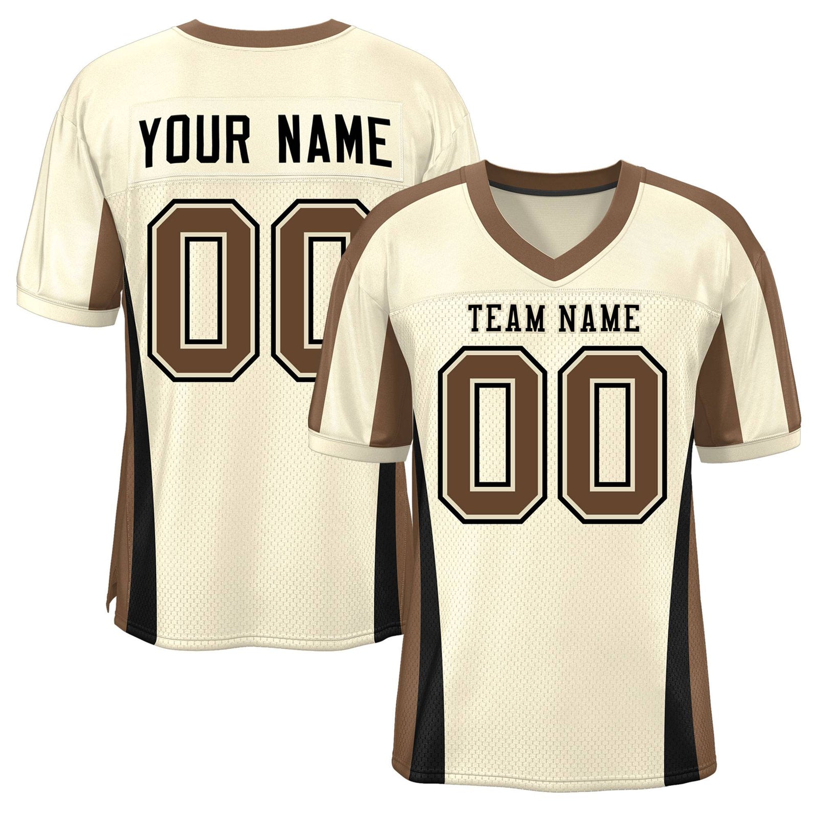 Custom Cream Color Block Mesh Authentic Football Jersey