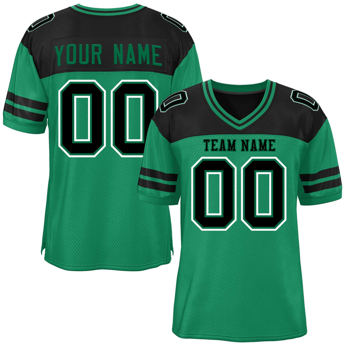 Custom Kelly Green Black Personalized Color Block Authentic Football Jersey