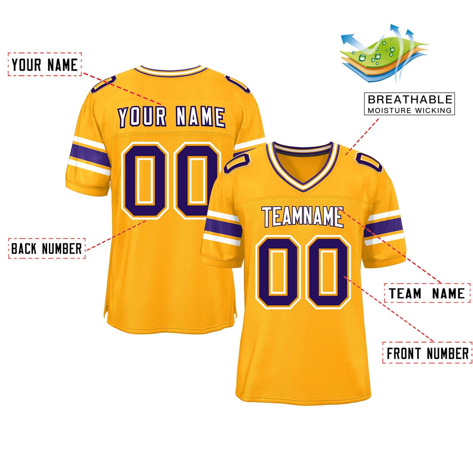 Custom Yellow Personalized Classic Authentic Football Jersey