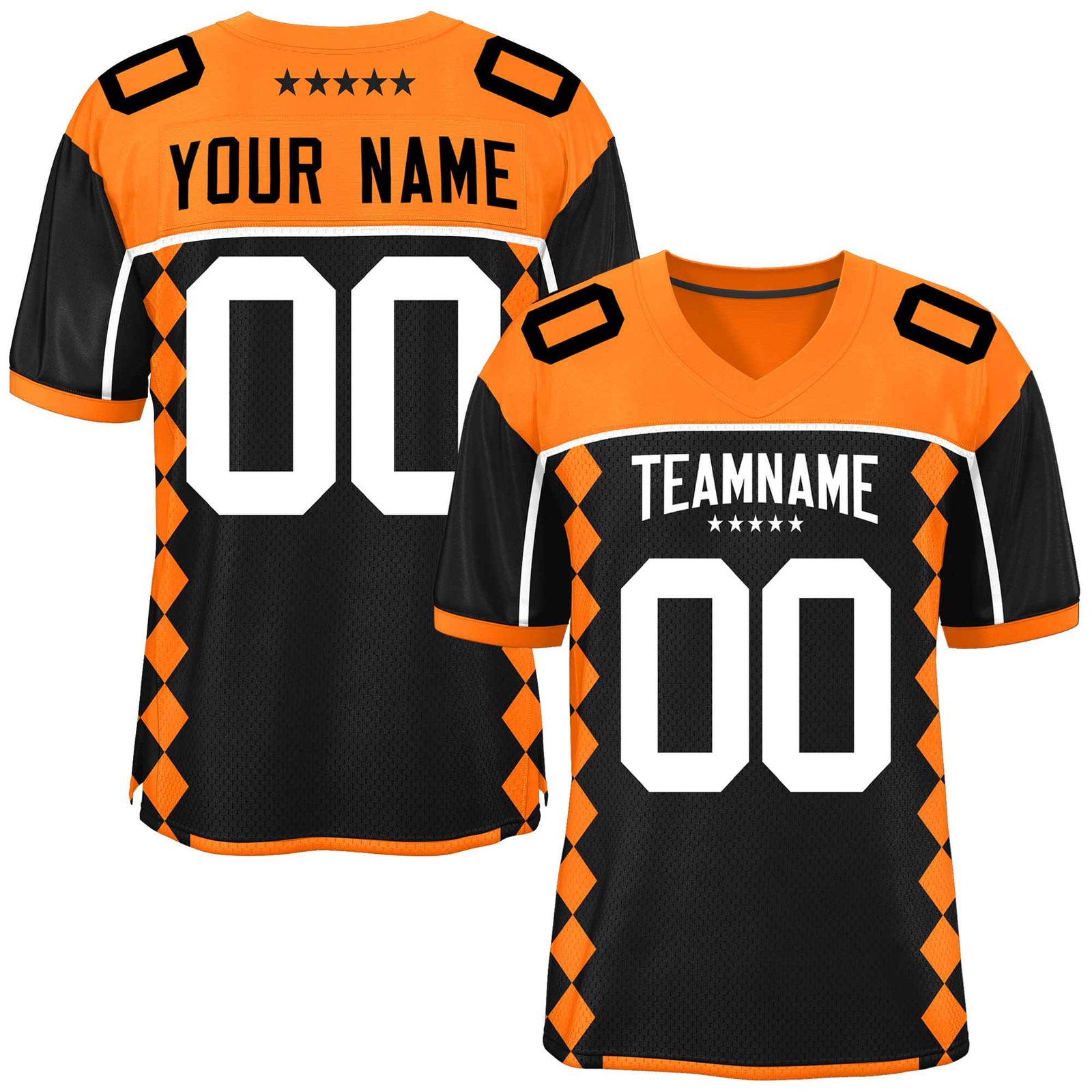Custom Black Orange Raglan Sleeves Side Blocks Pattern Authentic Football Jersey