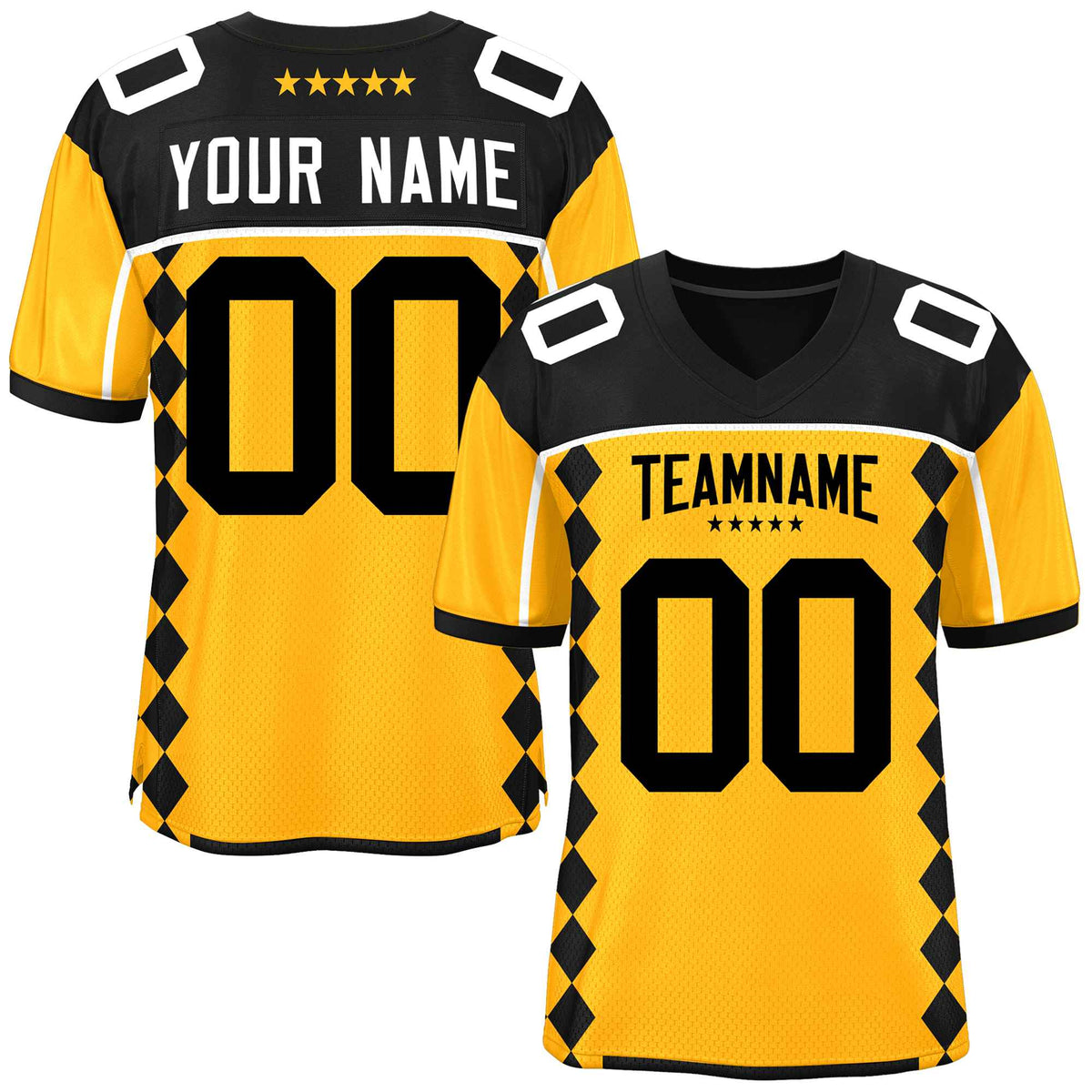 Custom Black Yellow Raglan Sleeves Side Blocks Pattern Authentic Football Jersey