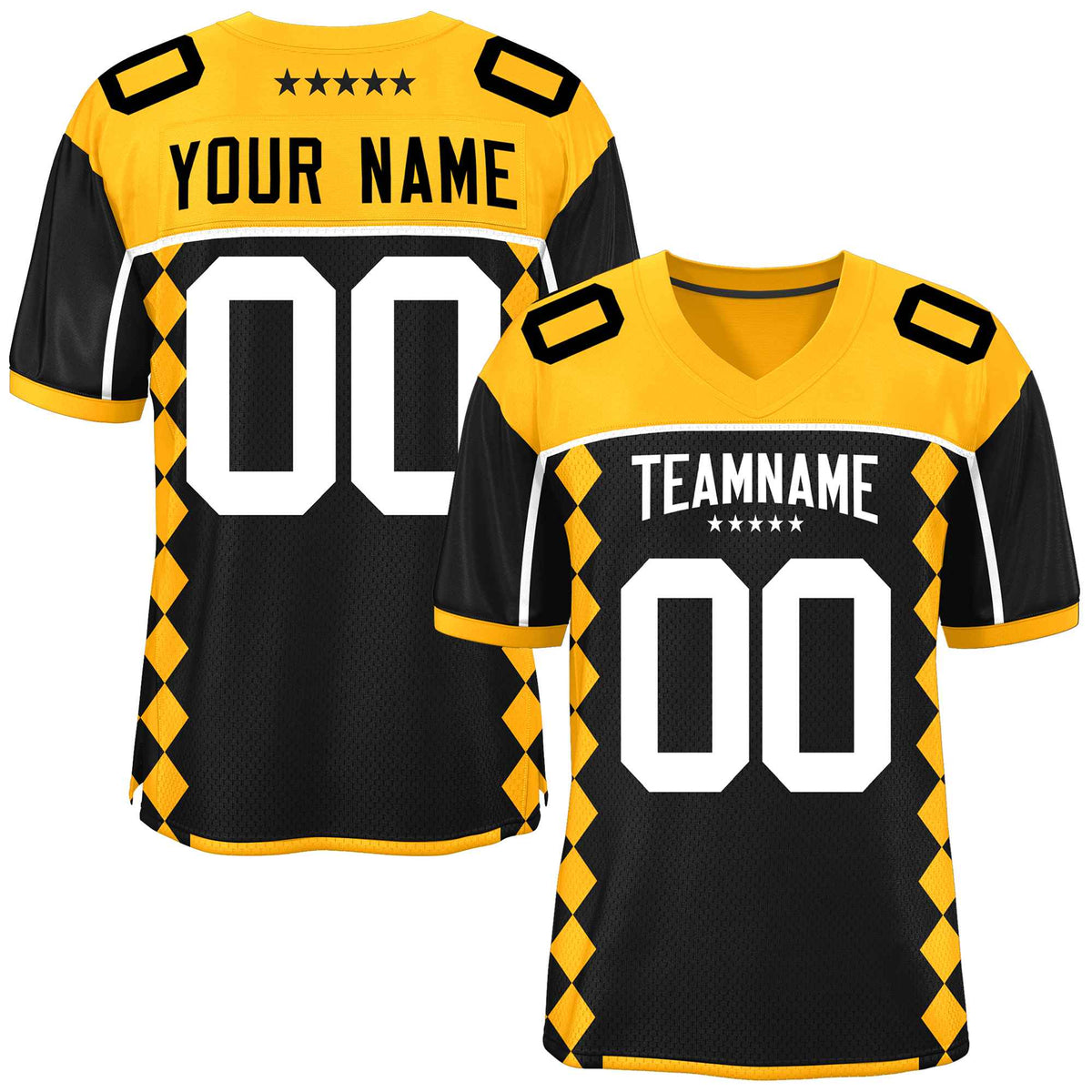 Custom Yellow Black Raglan Sleeves Side Blocks Pattern Authentic Football Jersey