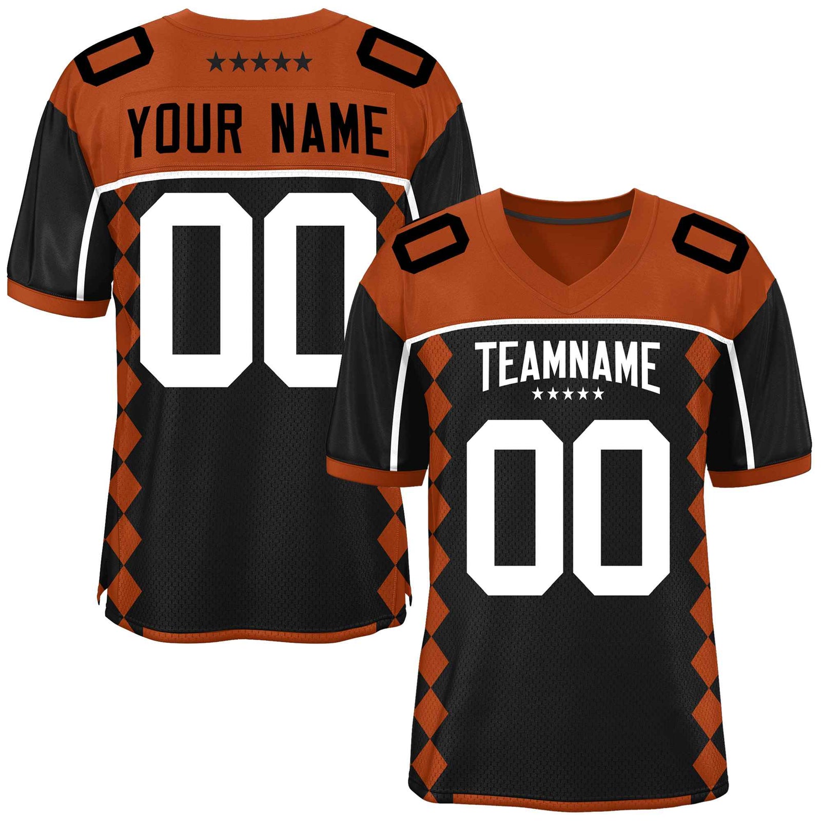 Custom Texas Orange Black Raglan Sleeves Side Blocks Pattern Authentic Football Jersey