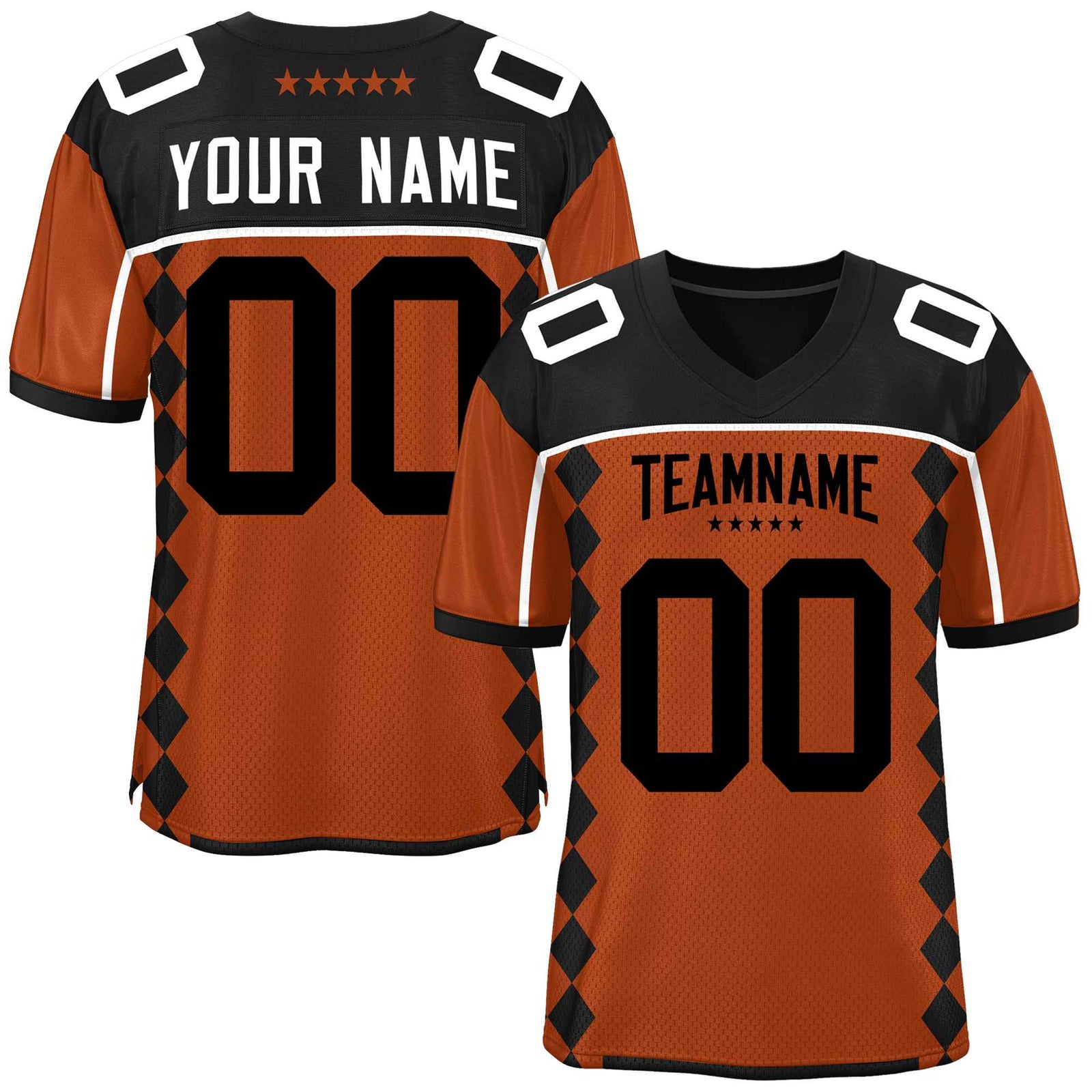 Custom Texas Orange Black Raglan Sleeves Side Blocks Pattern Authentic Football Jersey