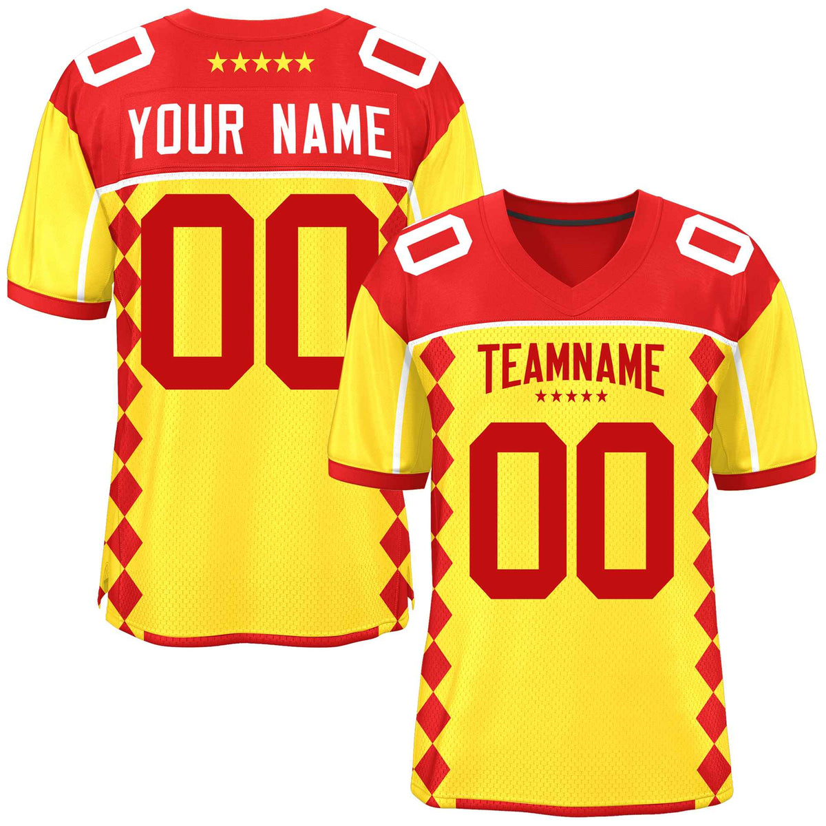 Custom Red Gold Raglan Sleeves Side Blocks Pattern Authentic Football Jersey