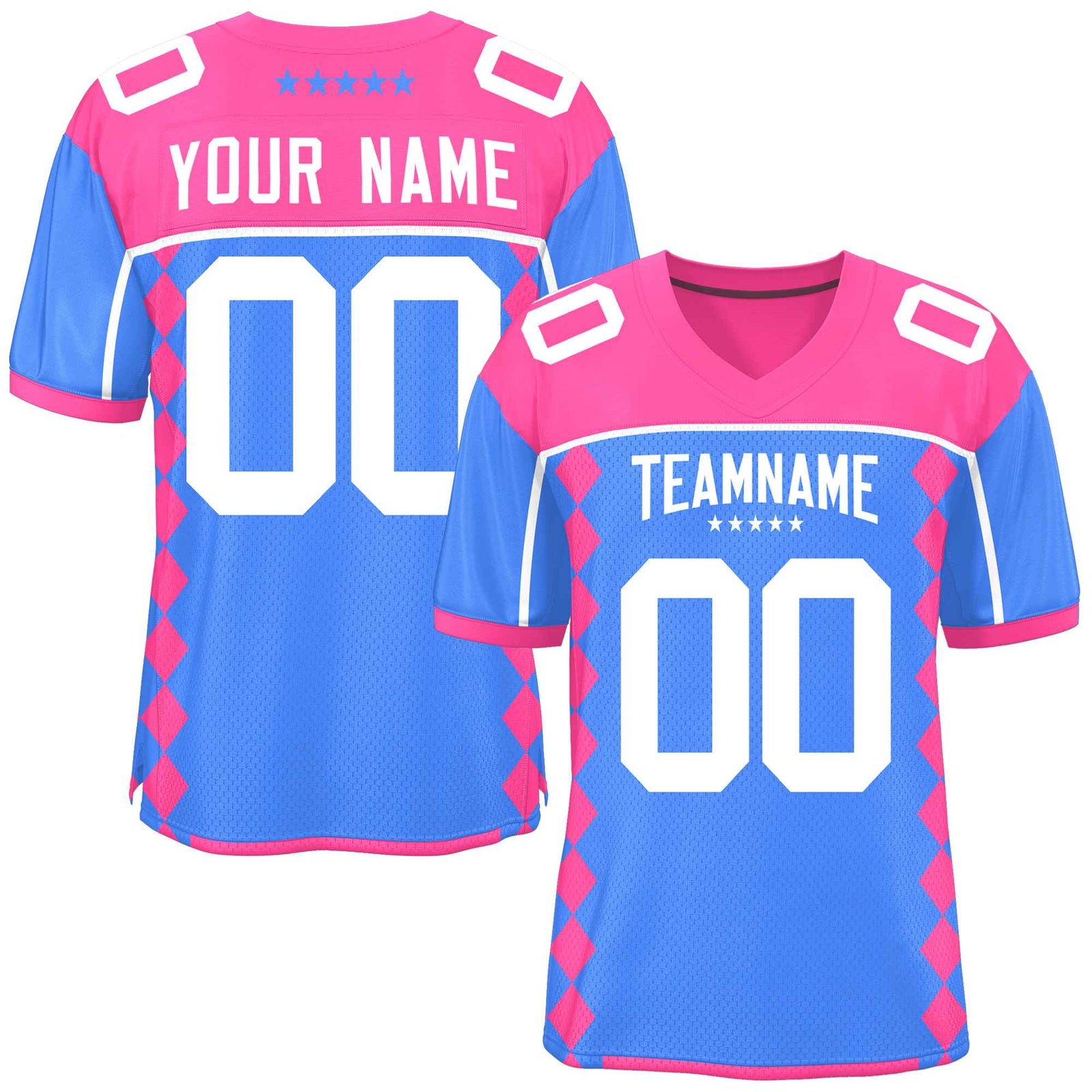 Custom Pink Powder Blue Raglan Sleeves Side Blocks Pattern Authentic Football Jersey