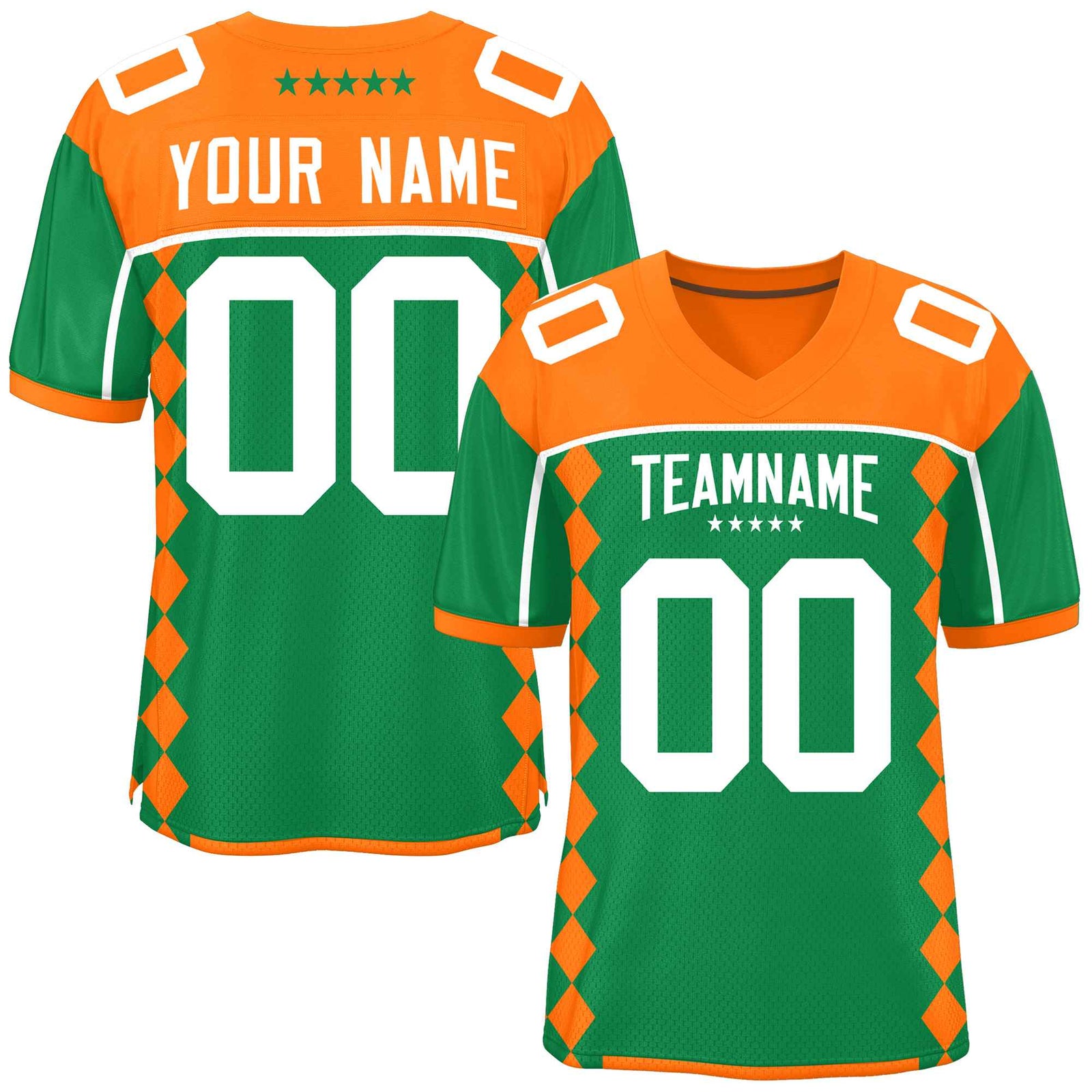 Custom Orange Kelly Green Raglan Sleeves Side Blocks Pattern Authentic Football Jersey