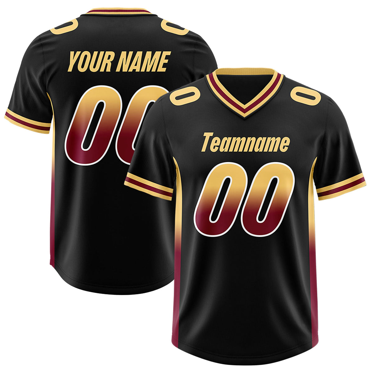 Custom Black Khaki and Cardinal Sides Gradient Fashion Personalized Team Football Jersey
