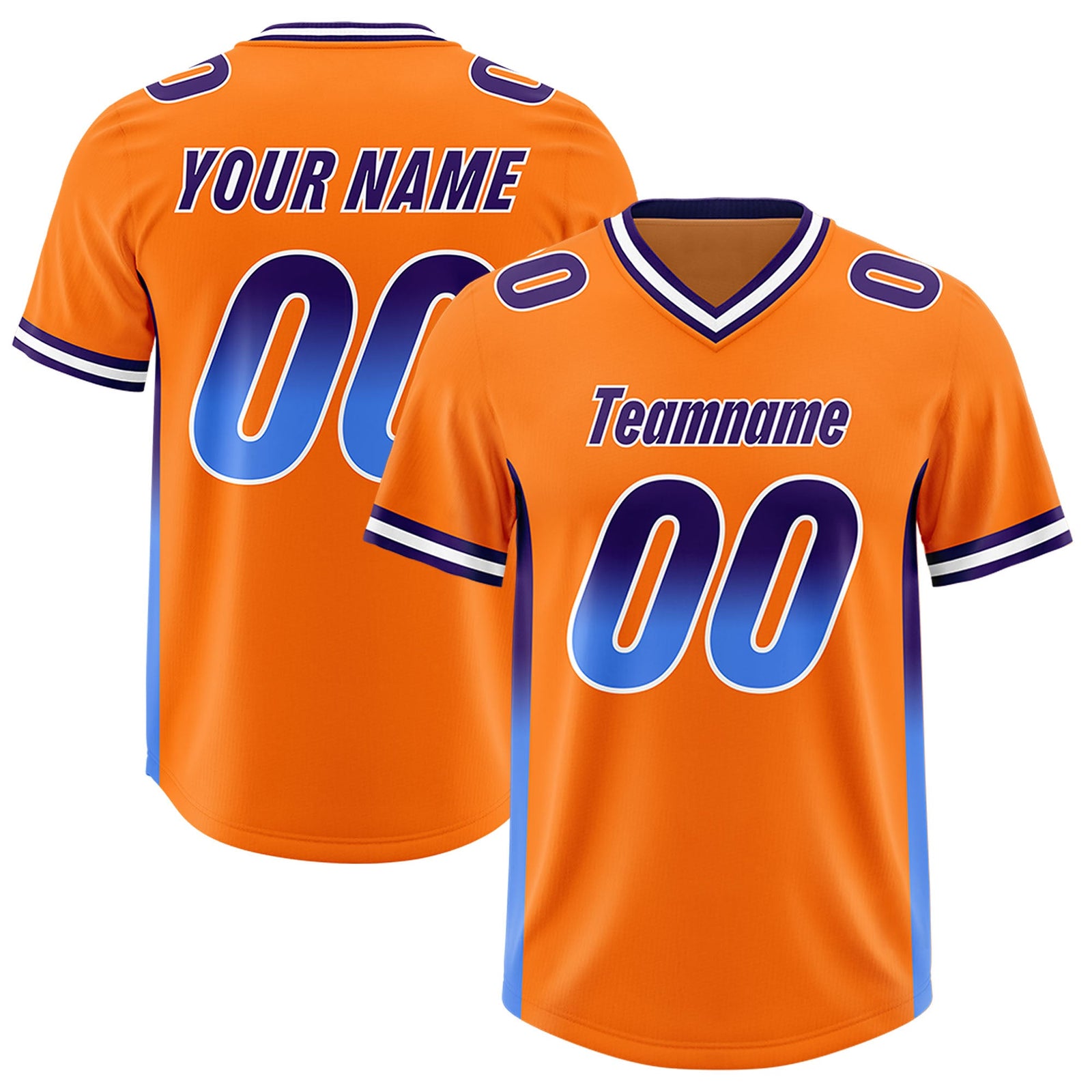 Custom Orange Purple and Powder Blue Sides Gradient Fashion Personalized Team Football Jersey