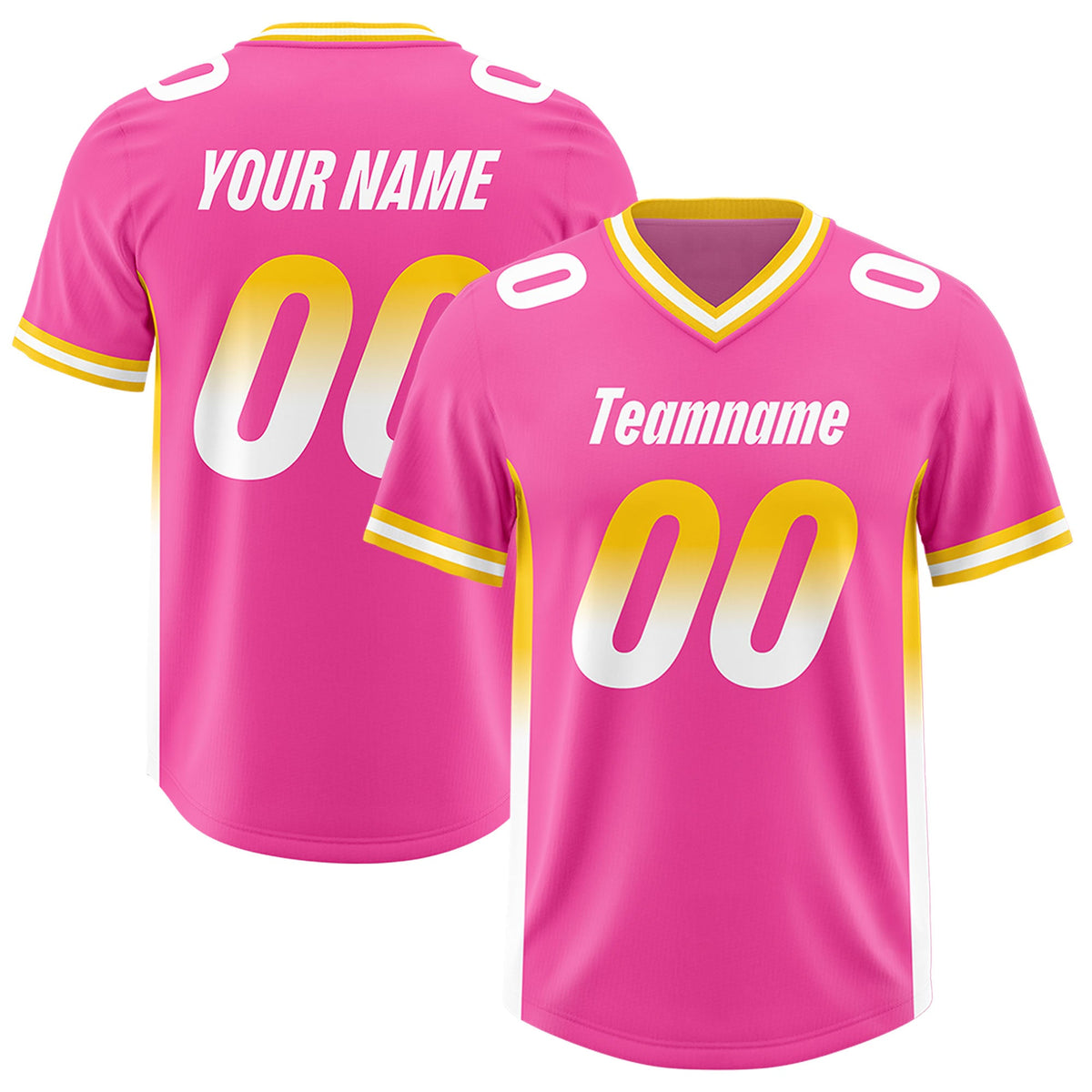 Custom Pink Gold Sides Gradient Fashion Personalized Team Football Jersey