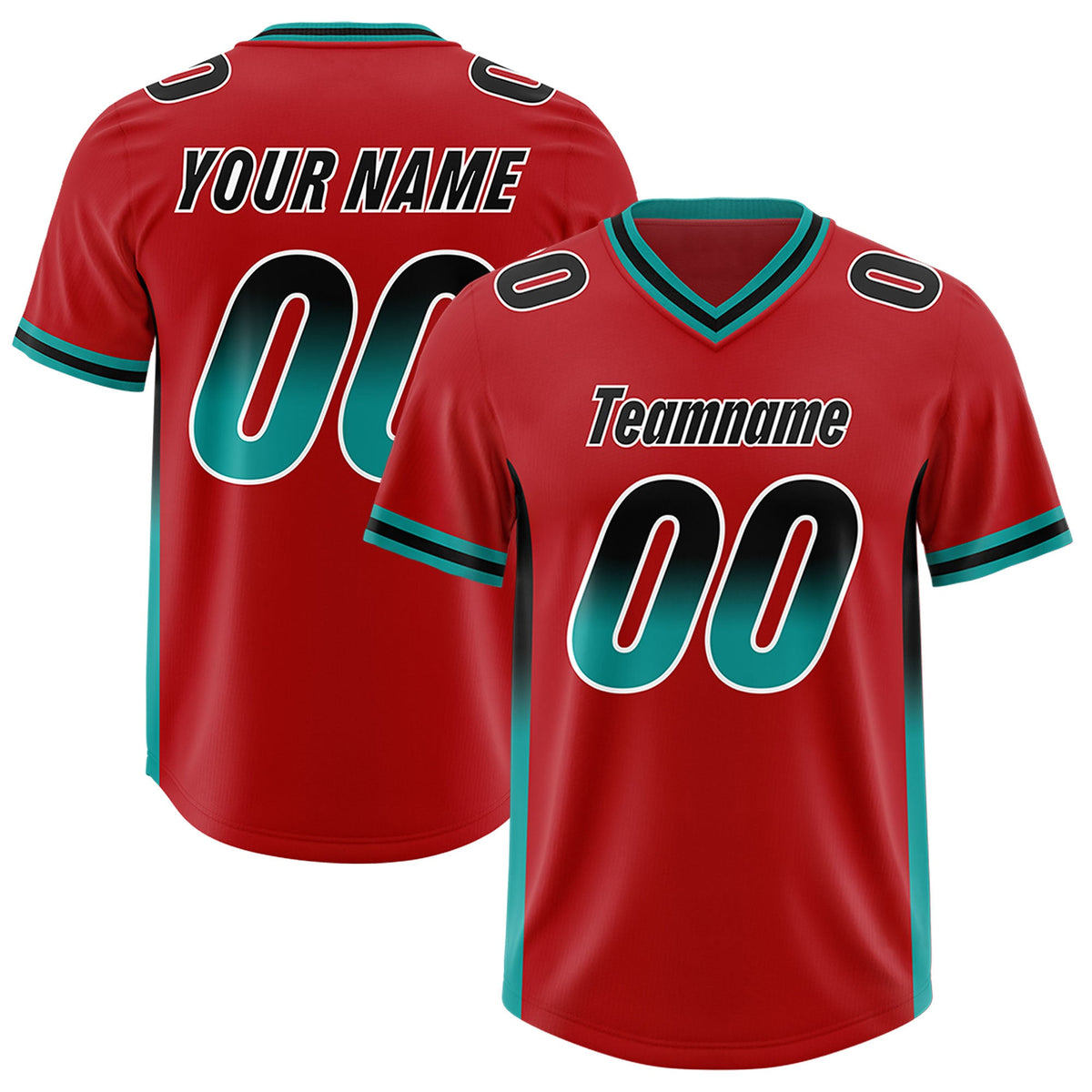 Custom Red Black and Aqua Sides Gradient Fashion Personalized Team Football Jersey