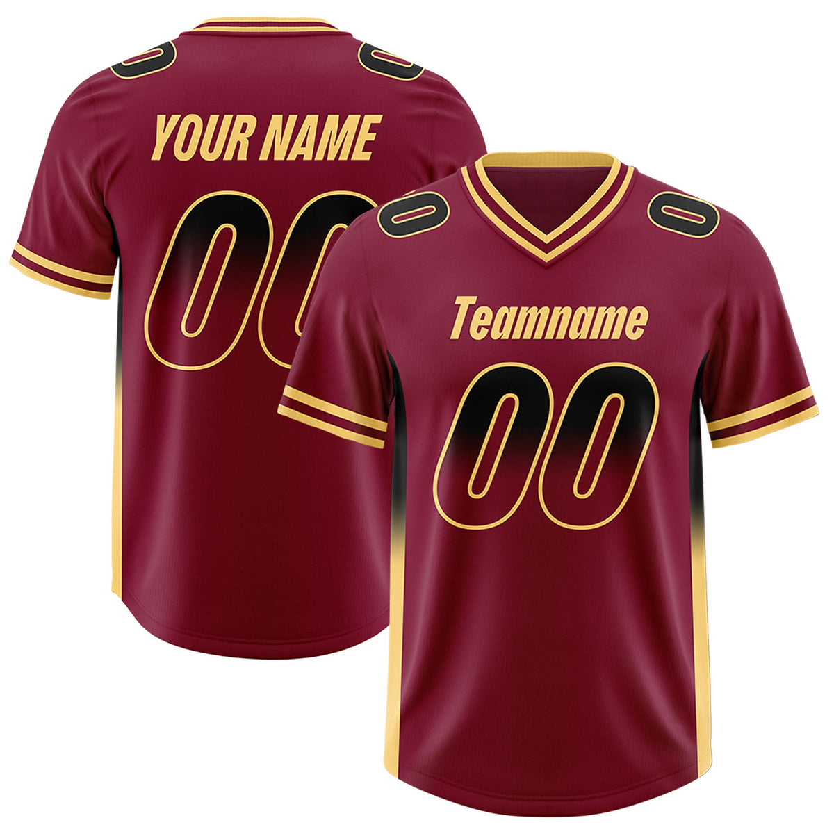 Custom Cardinal Black and Khaki Sides Gradient Fashion Personalized Team Football Jersey