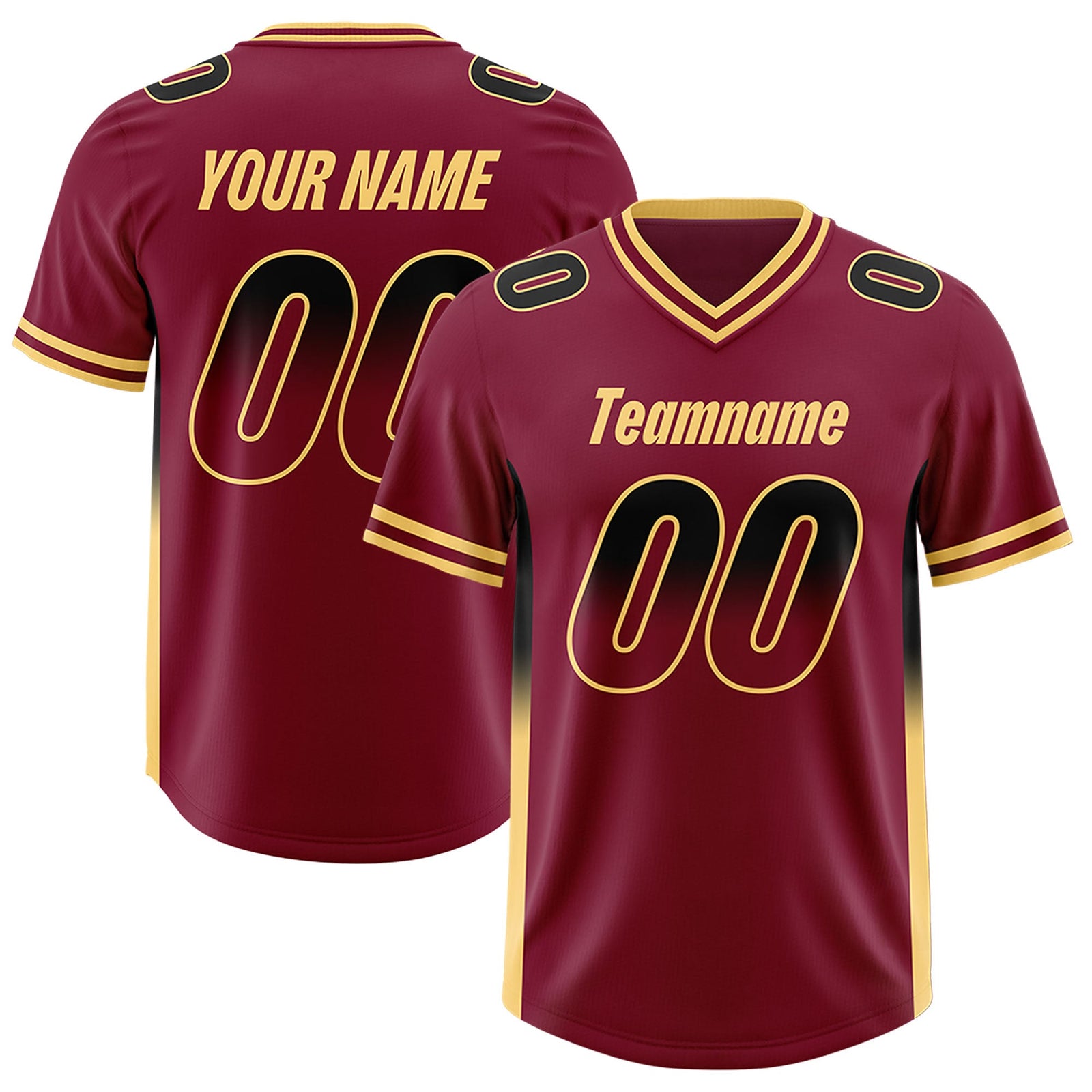 Custom Cardinal Black and Khaki Sides Gradient Fashion Personalized Team Football Jersey