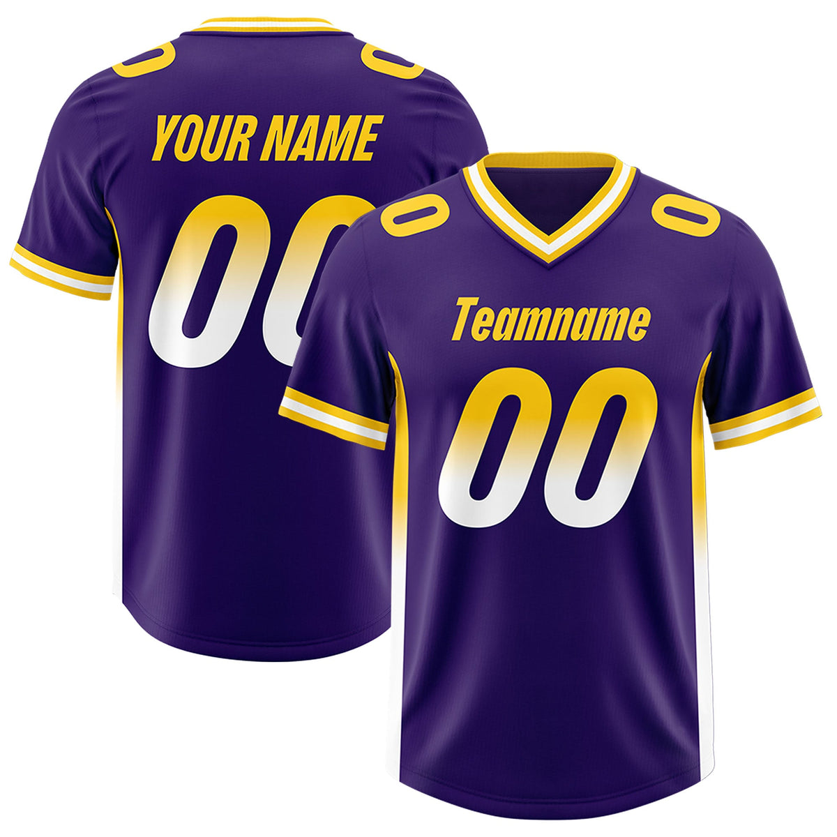 Custom Purple Gold Sides Gradient Fashion Personalized Team Football Jersey