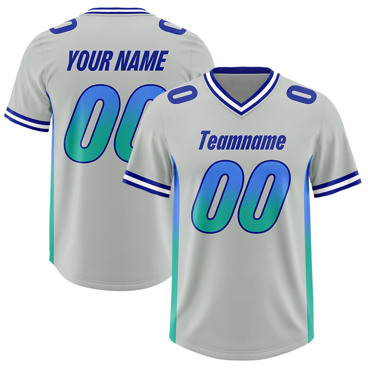 Custom Gray Powder Blue and Bright Green Sides Gradient Fashion Personalized Team Football Jersey