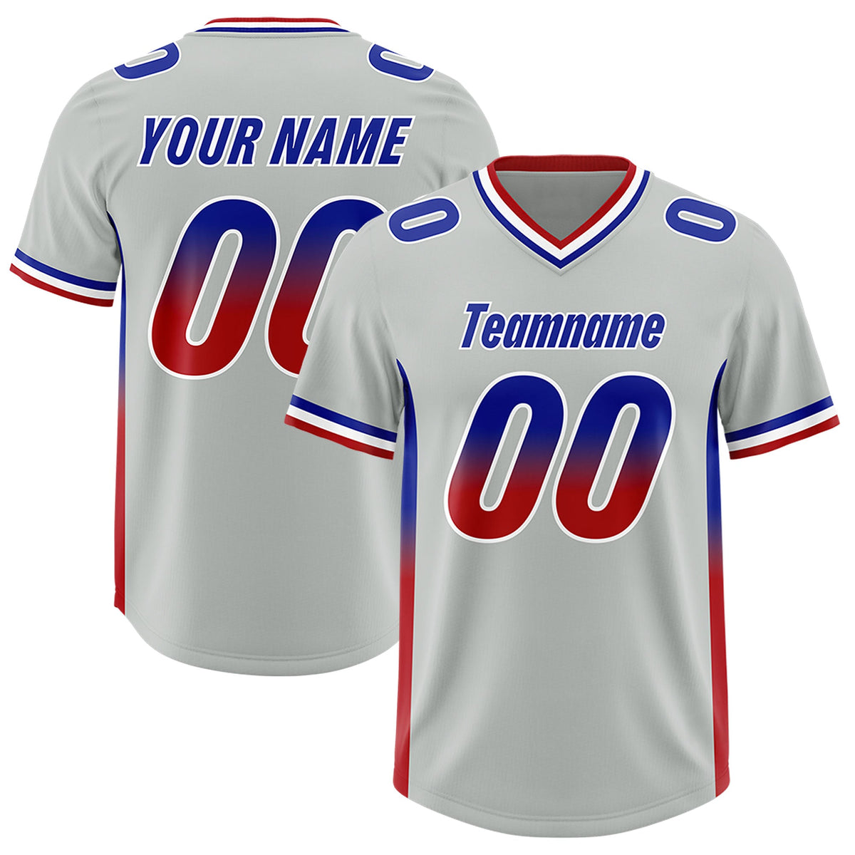 Custom Gray Royal and Red Sides Gradient Fashion Personalized Team Football Jersey