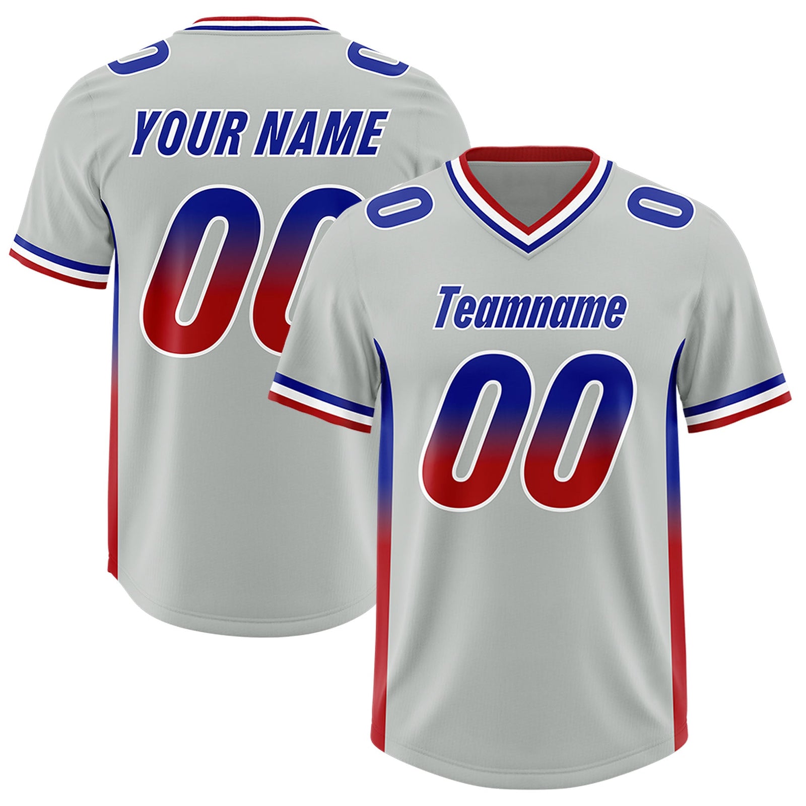 Custom Gray Royal and Red Sides Gradient Fashion Personalized Team Football Jersey