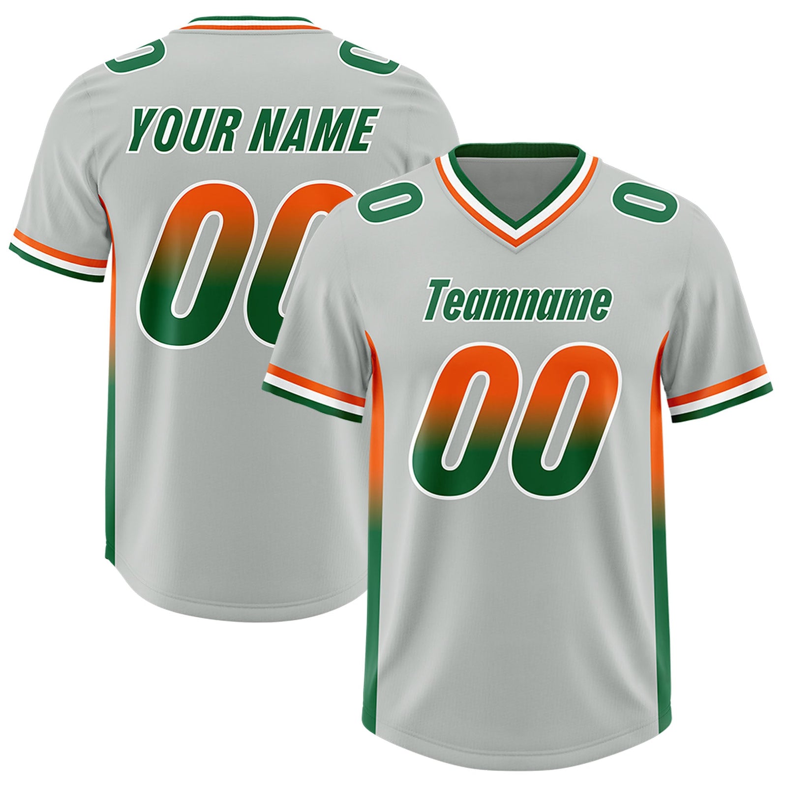 Custom Gray Orange and Kelly Green Sides Gradient Fashion Personalized Team Football Jersey