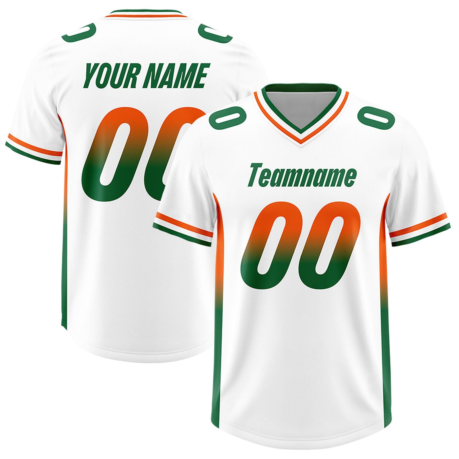 Custom White Orange and Kelly Green Sides Gradient Fashion Personalized Team Football Jersey