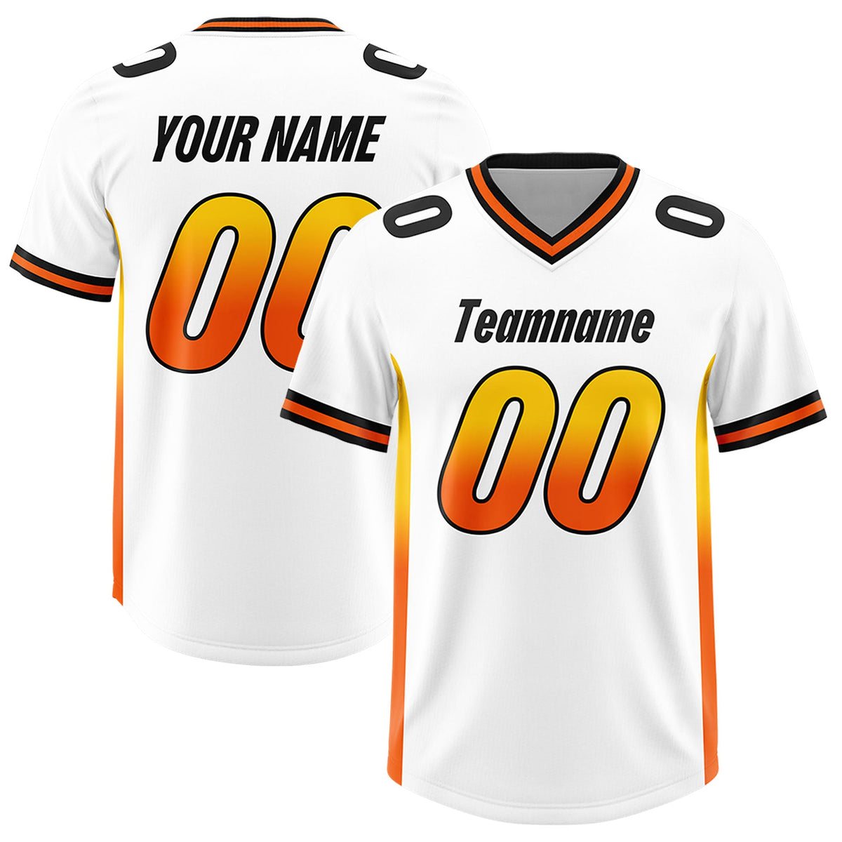 Custom White Gold Sides Gradient Fashion Personalized Team Football Jersey