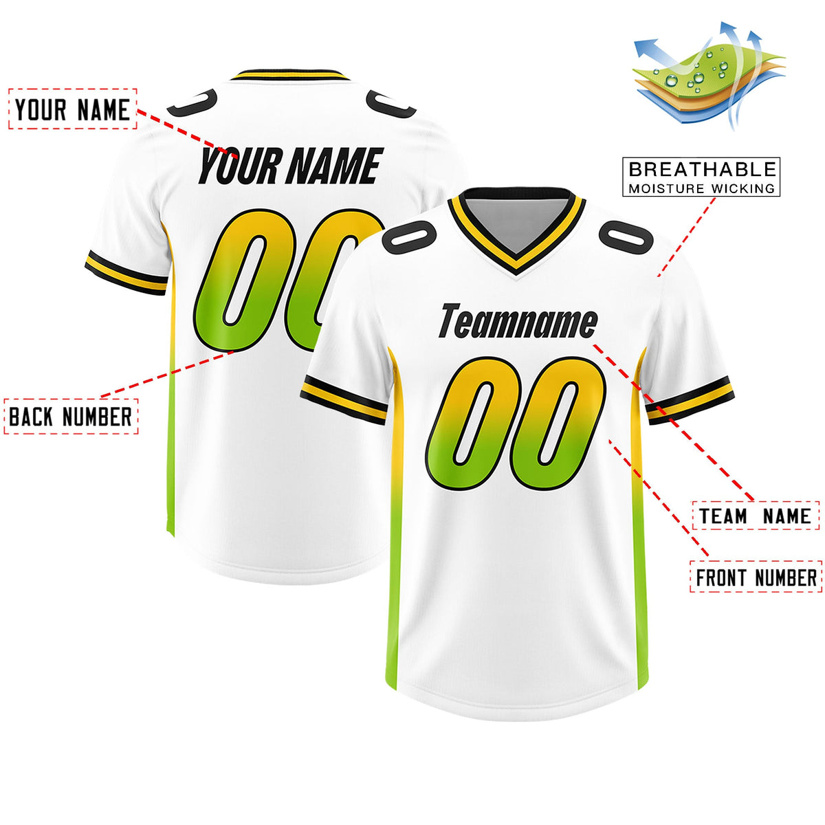 Custom White Gold Sides Gradient Fashion Personalized Team Football Jersey