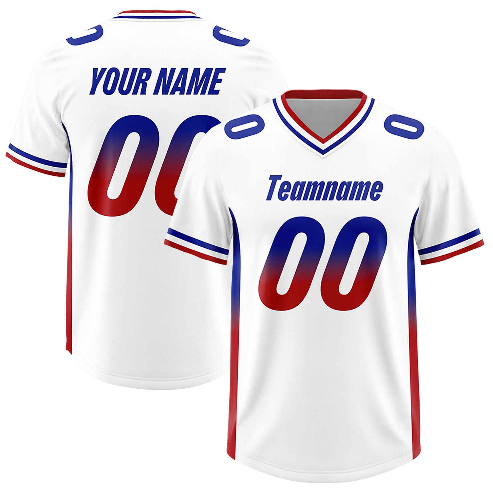 Custom White Royal and Red Sides Gradient Fashion Personalized Team Football Jersey