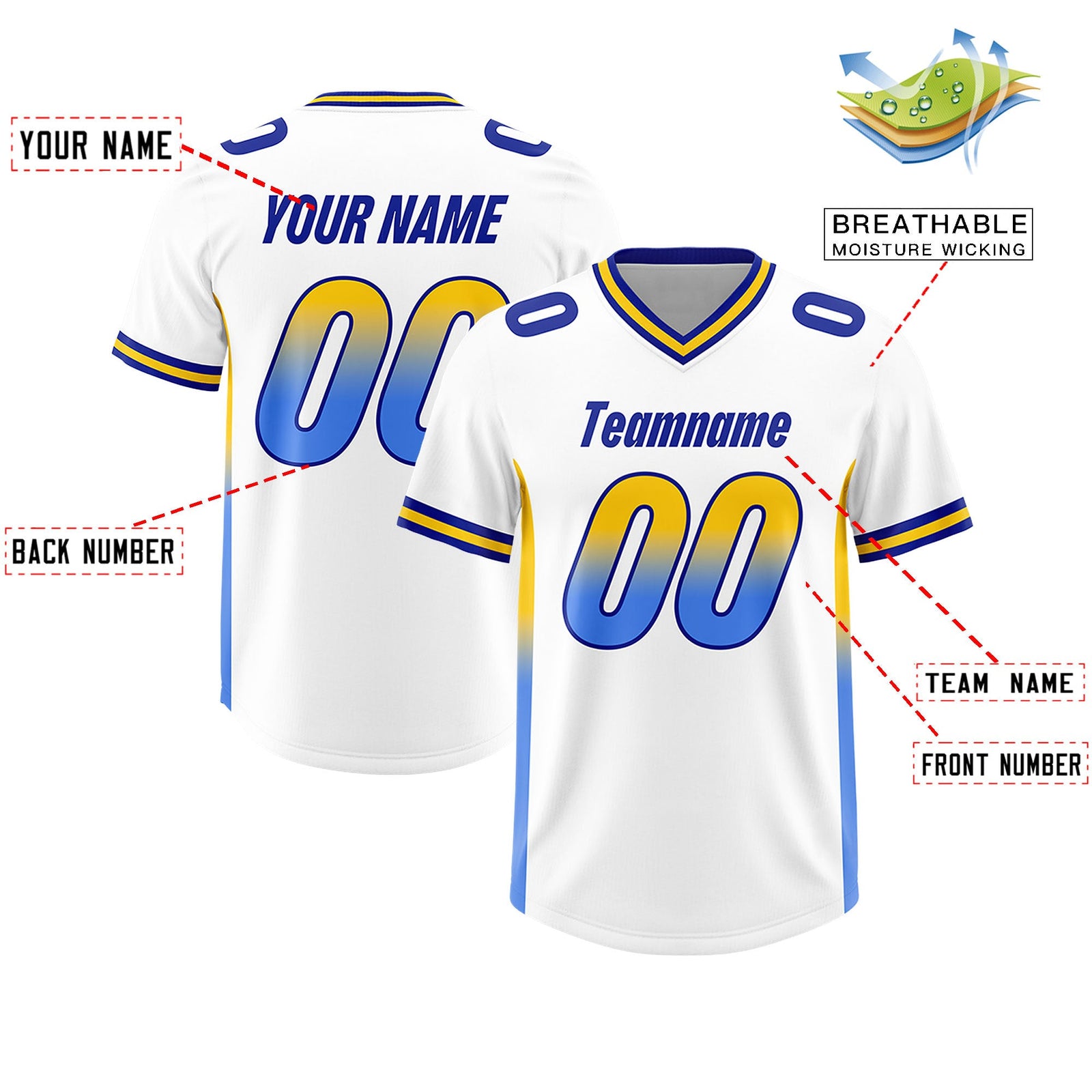 Custom White Gold Sides Gradient Fashion Personalized Team Football Jersey