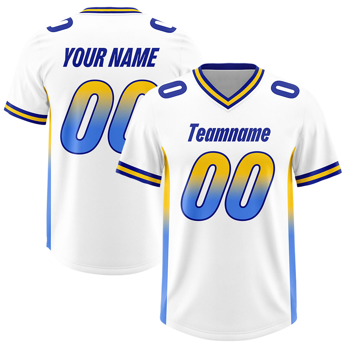 Custom White Gold Sides Gradient Fashion Personalized Team Football Jersey