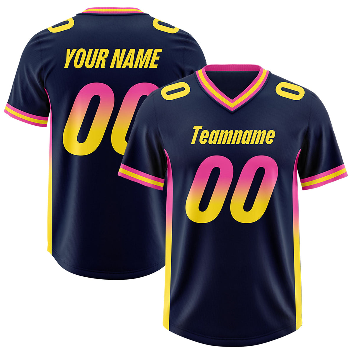 Custom Navy Pink and Gold Sides Gradient Fashion Personalized Team Football Jersey