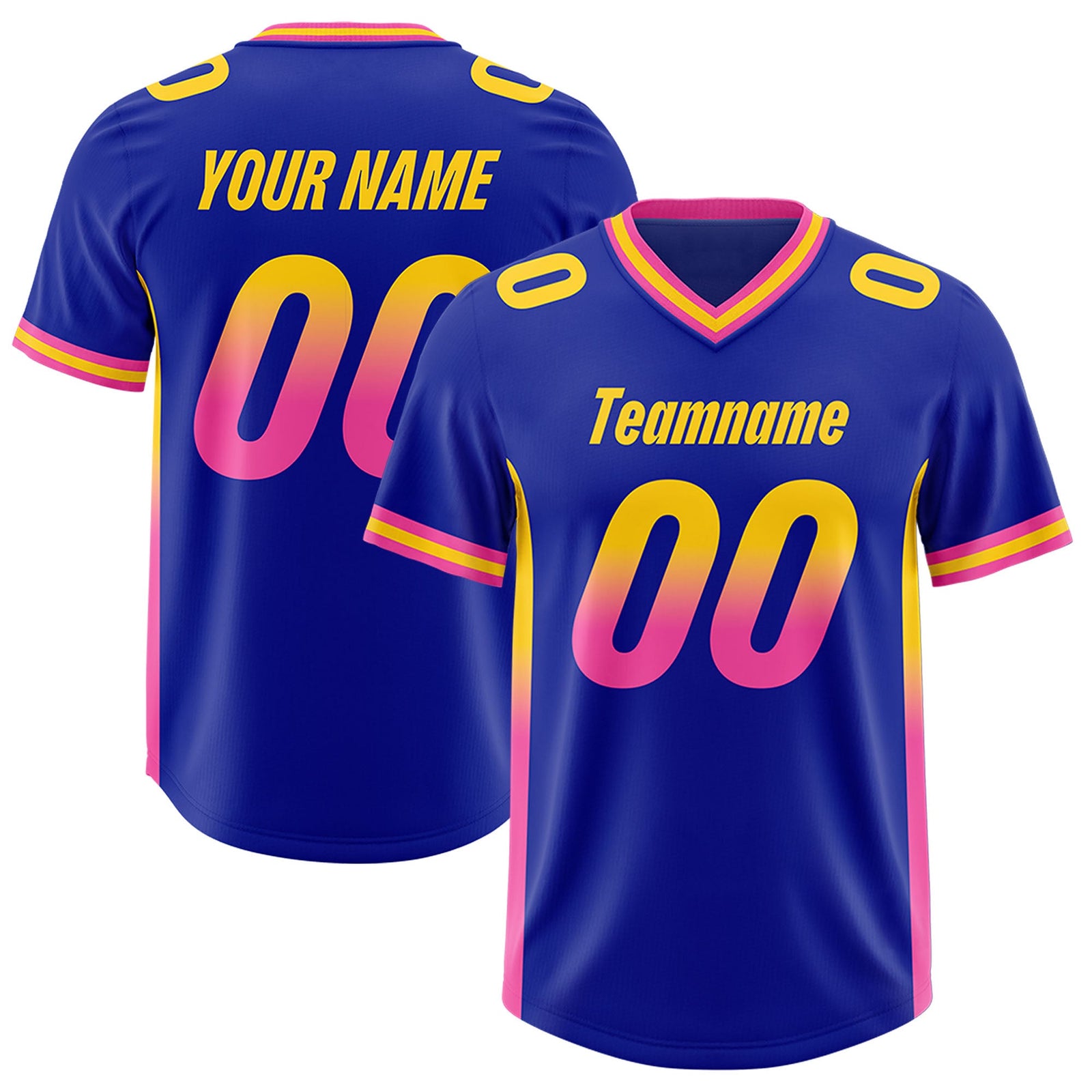 Custom Royal Gold Sides Gradient Fashion Personalized Team Football Jersey