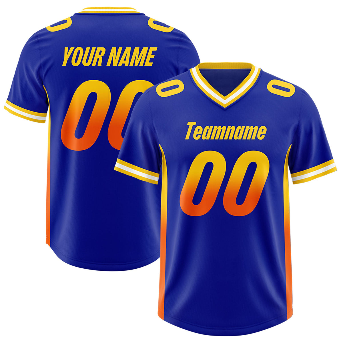 Custom Royal Gold Sides Gradient Fashion Personalized Team Football Jersey