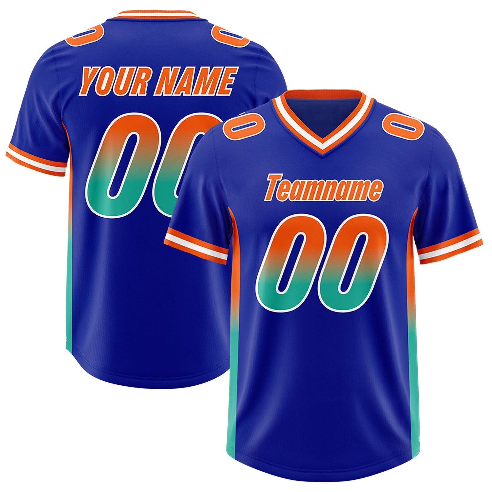 Custom Royal Orange and Bright Green Sides Gradient Fashion Personalized Team Football Jersey