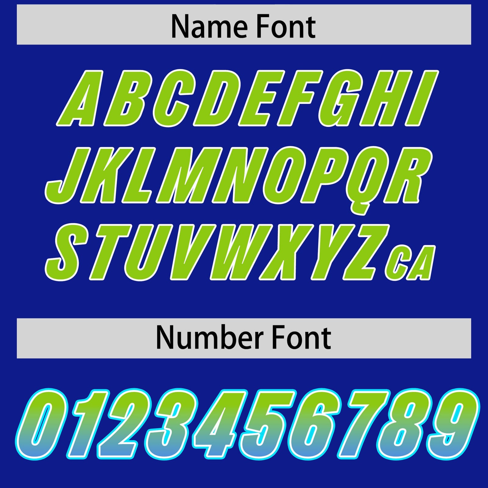 Custom Royal Neon Green and Powder Blue Sides Gradient Fashion Personalized Team Football Jersey