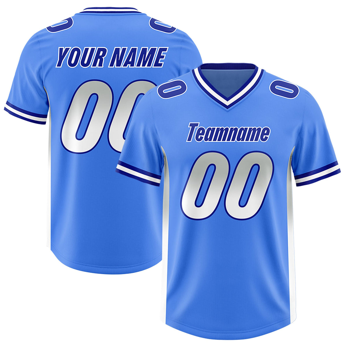 Custom Powder Blue Gray and White Sides Gradient Fashion Personalized Team Football Jersey